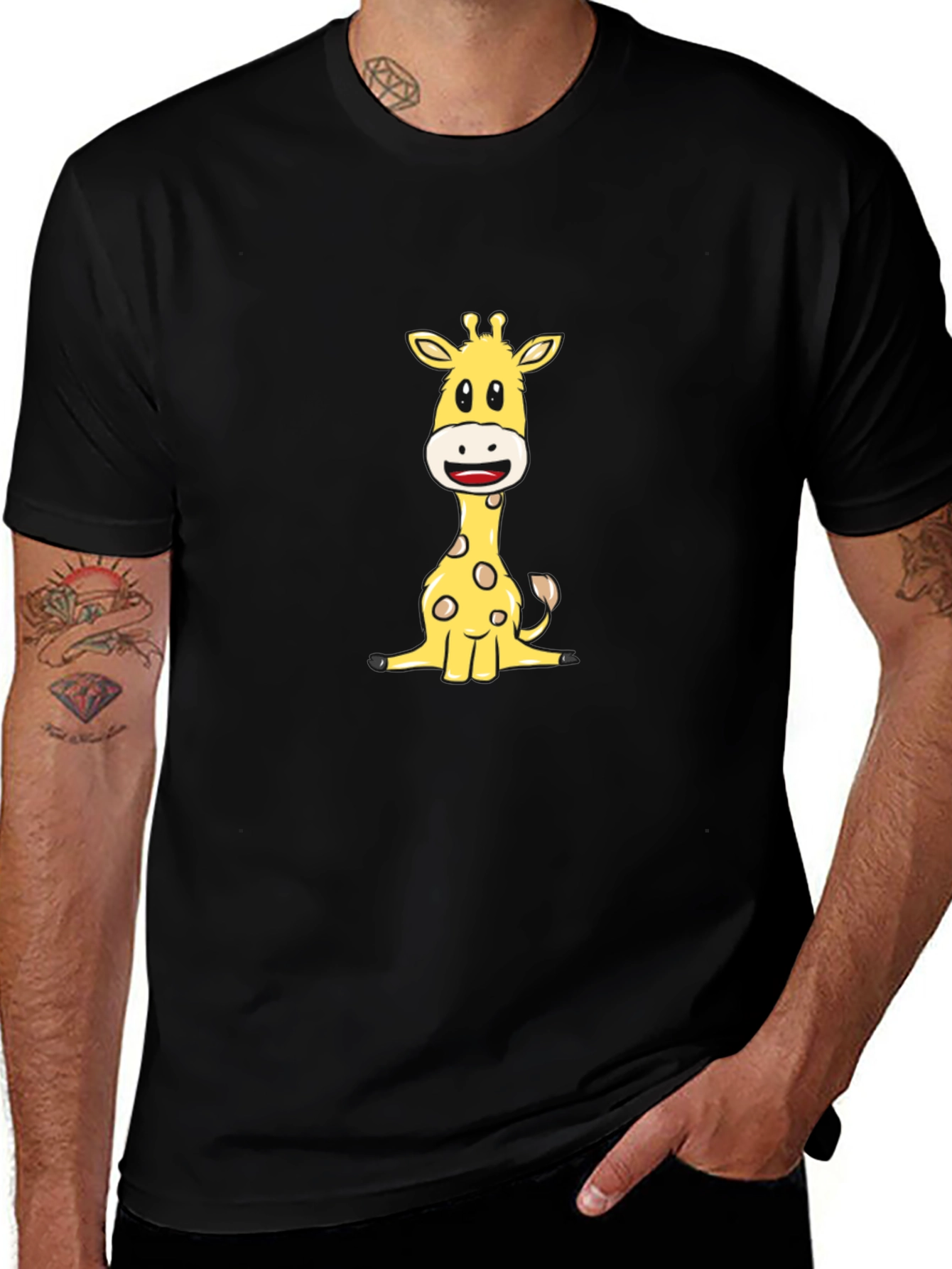 Cute Giraffe Graphic Tee - Black Cotton Blend