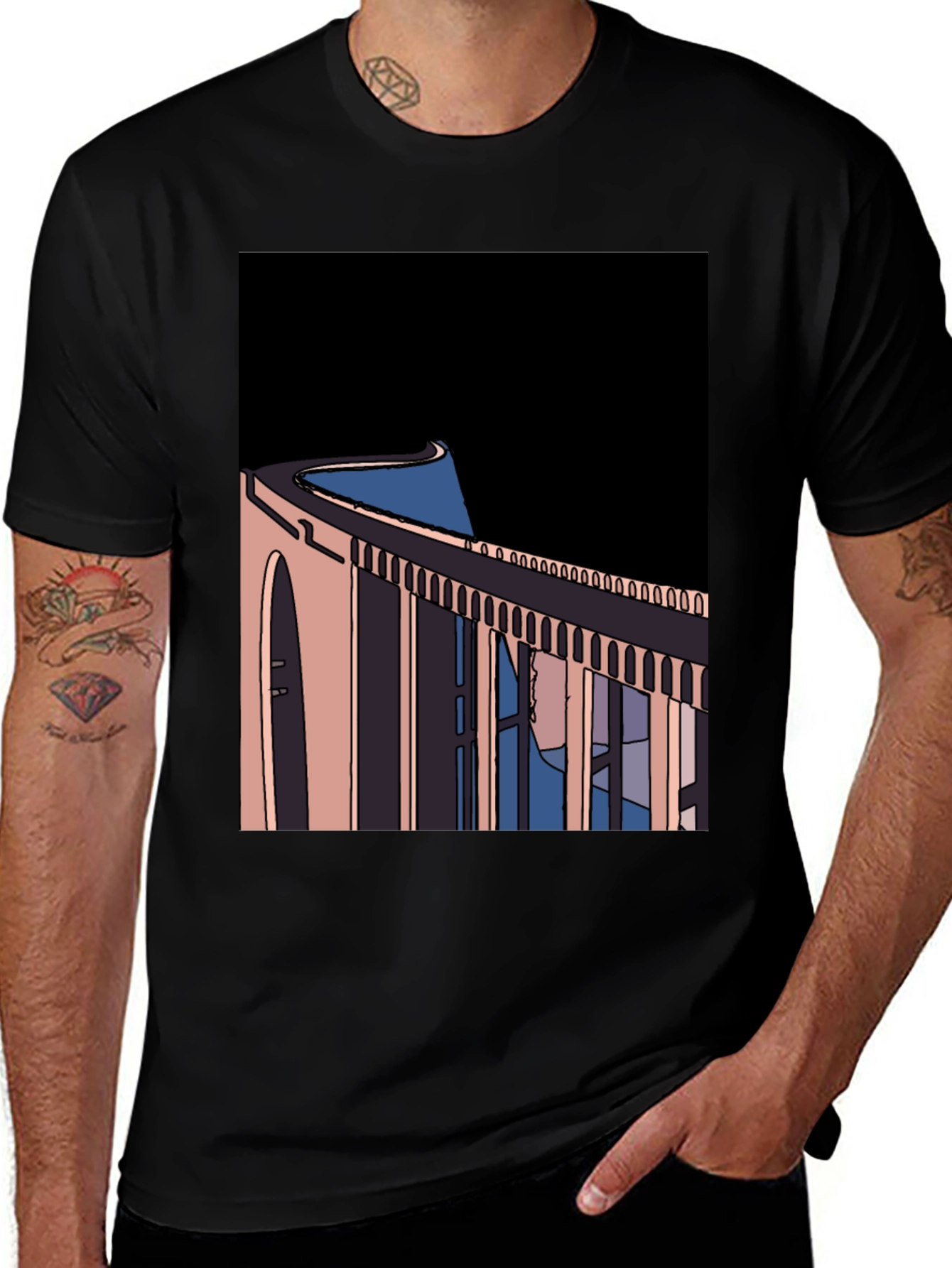 Abstract Bridge Graphic Tee - Black