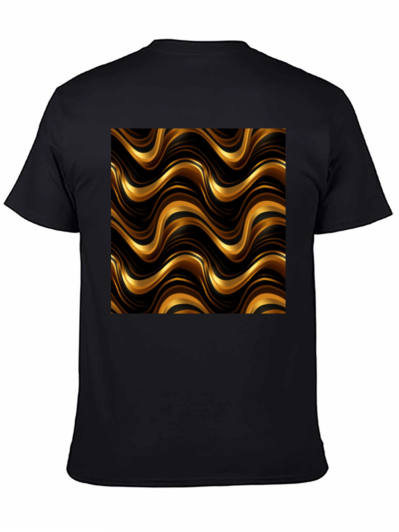 Gold Wave Pattern Black T-Shirt
