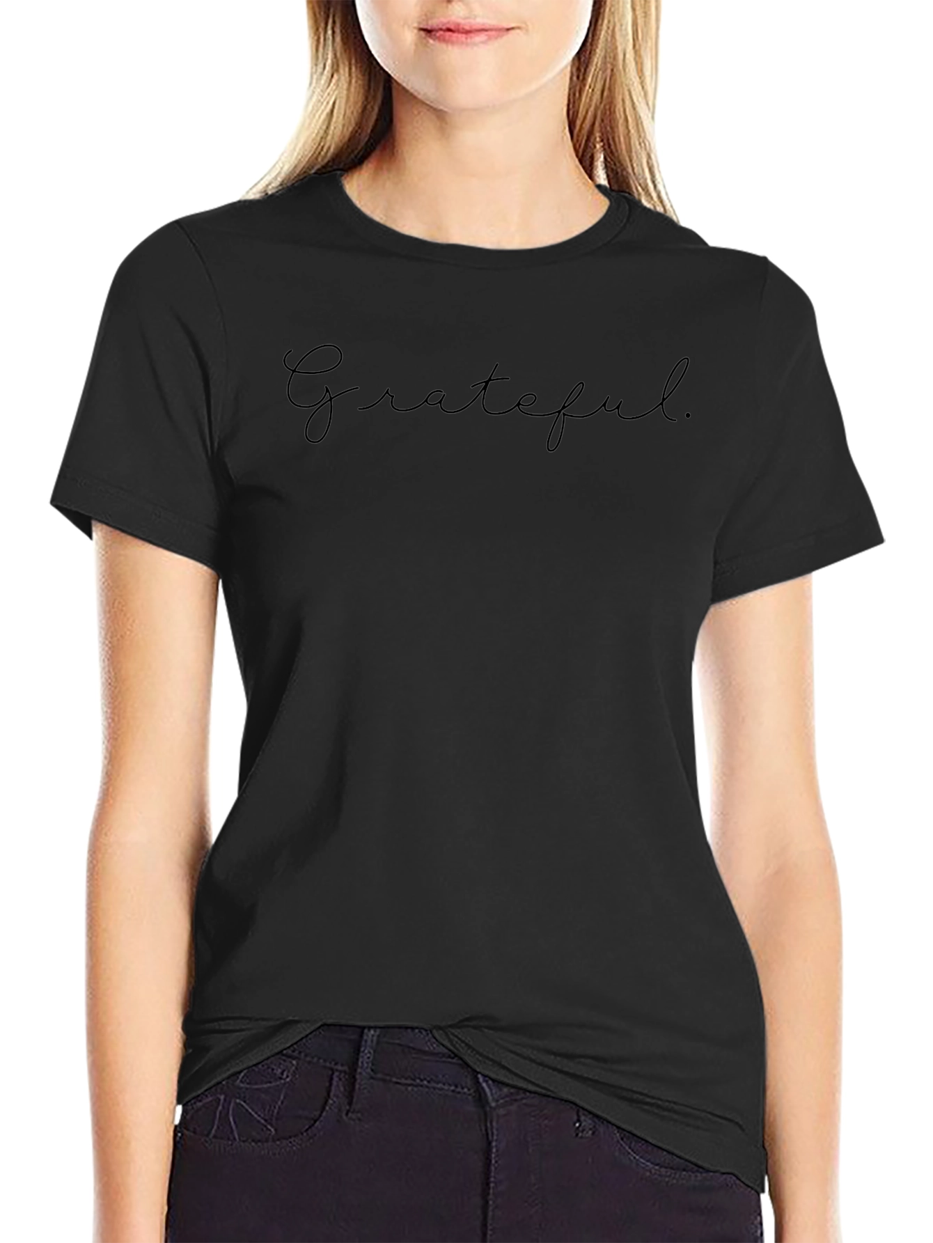 Grateful Script Black Crew Neck T-Shirt