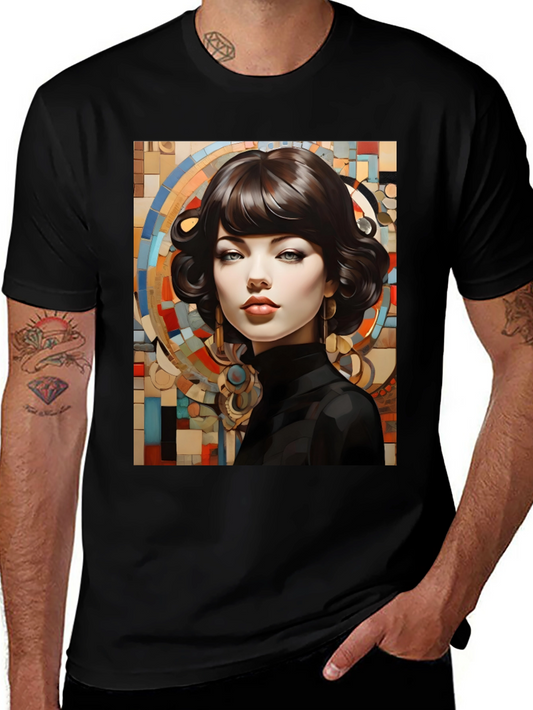 Elegant Woman Portrait Graphic Tee - Stylish Black Shirt