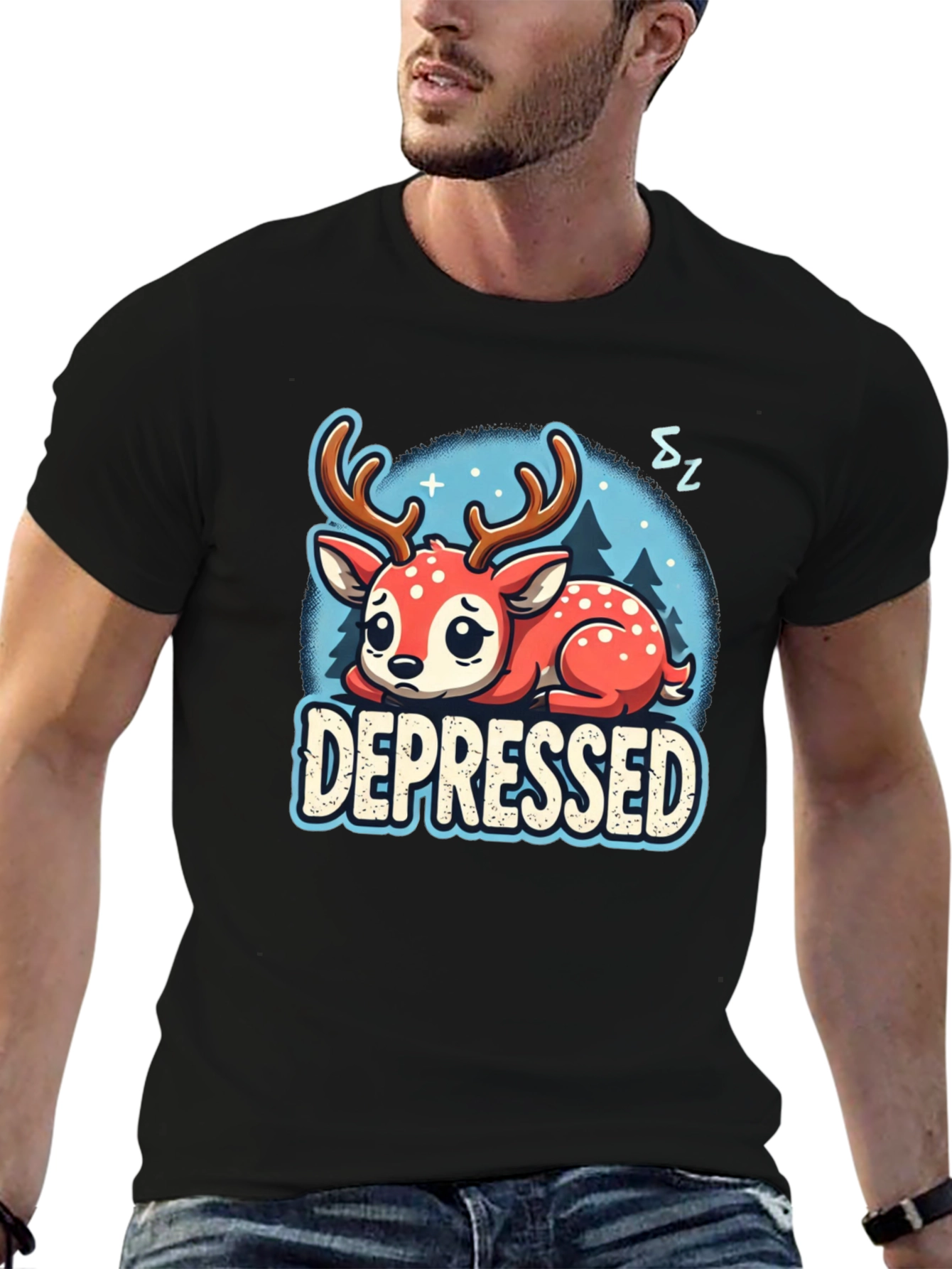 Depressed Deer Graphic Tee - Cute Animal Shirt