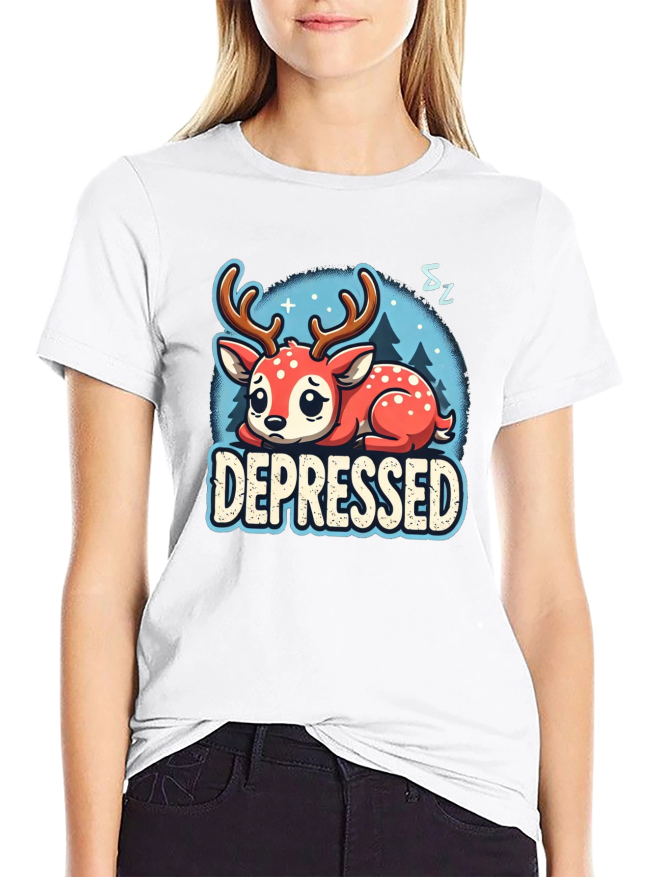 Depressed Deer Graphic Tee - Cute Animal Shirt