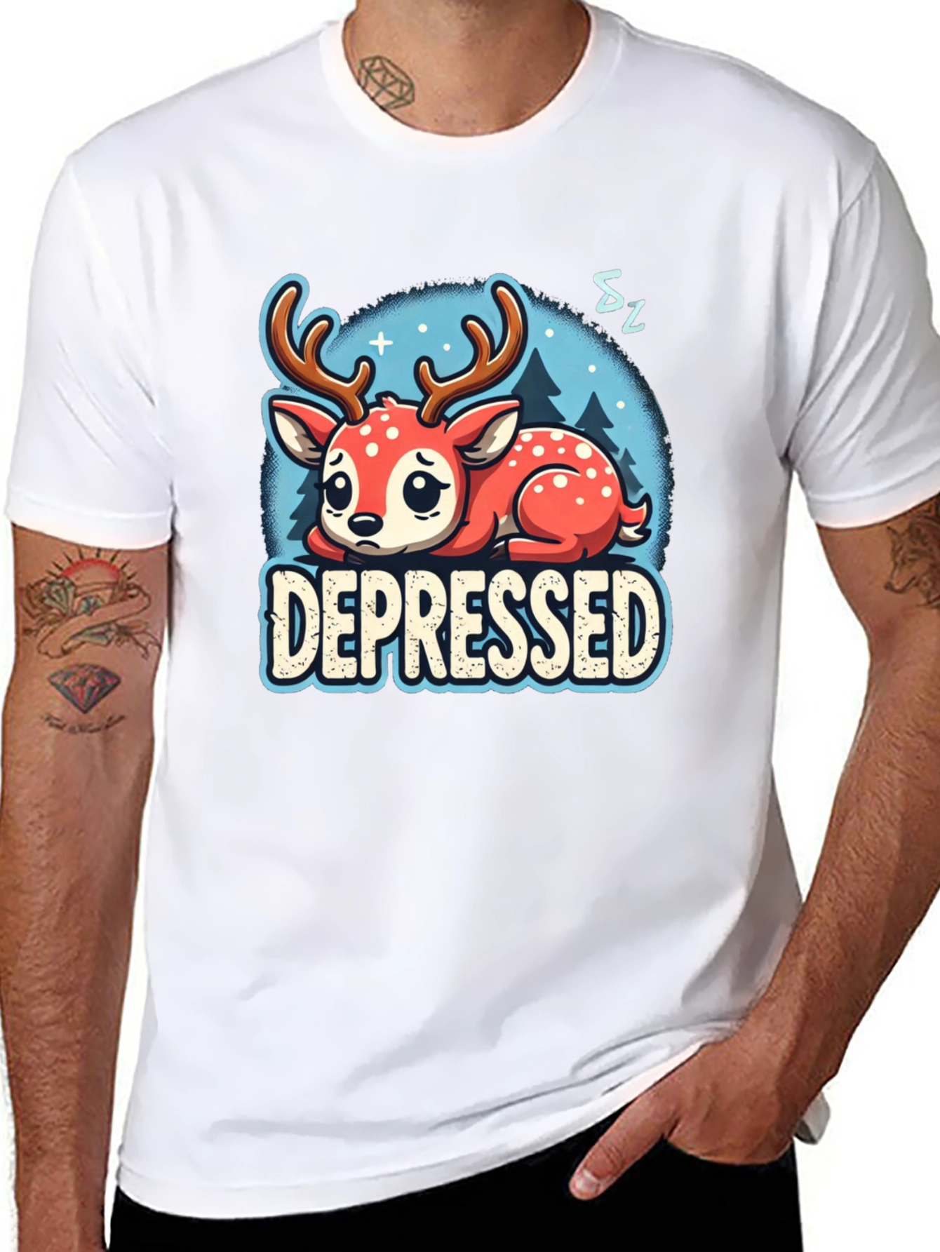 Depressed Deer Graphic Tee - Cute Animal Shirt