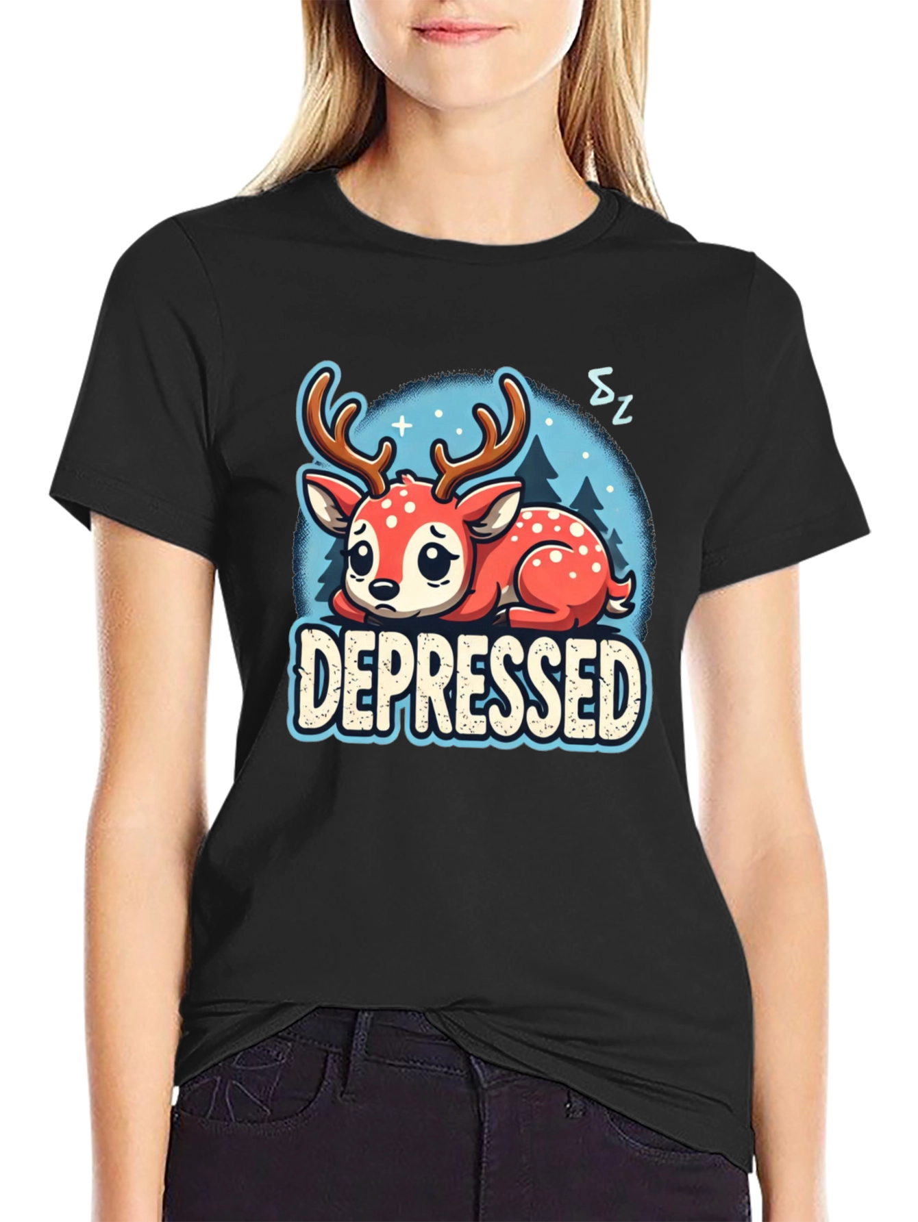 Depressed Deer Graphic Tee - Cute Animal Shirt