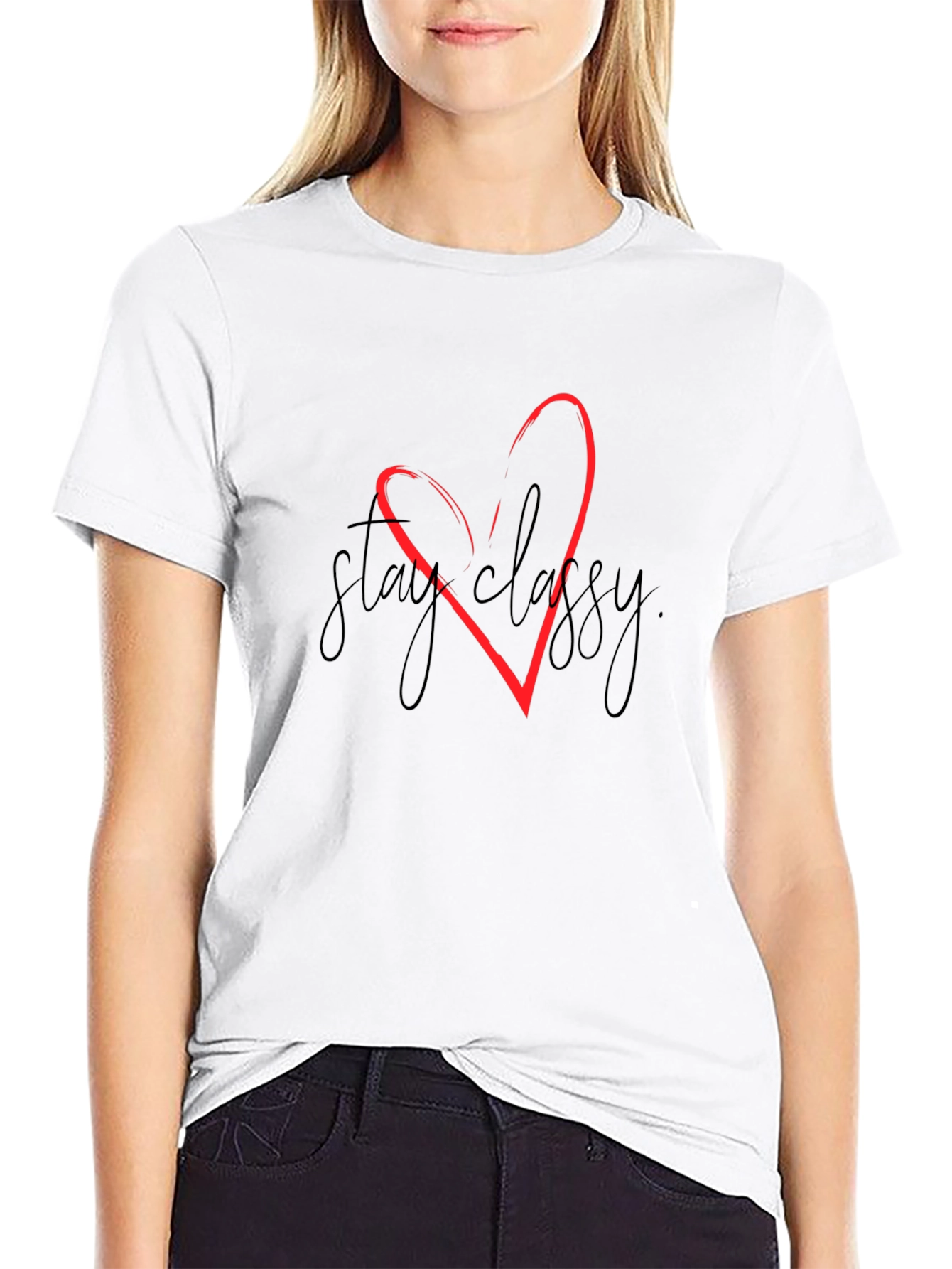 Stay Classy Black T-Shirt with Red Heart
