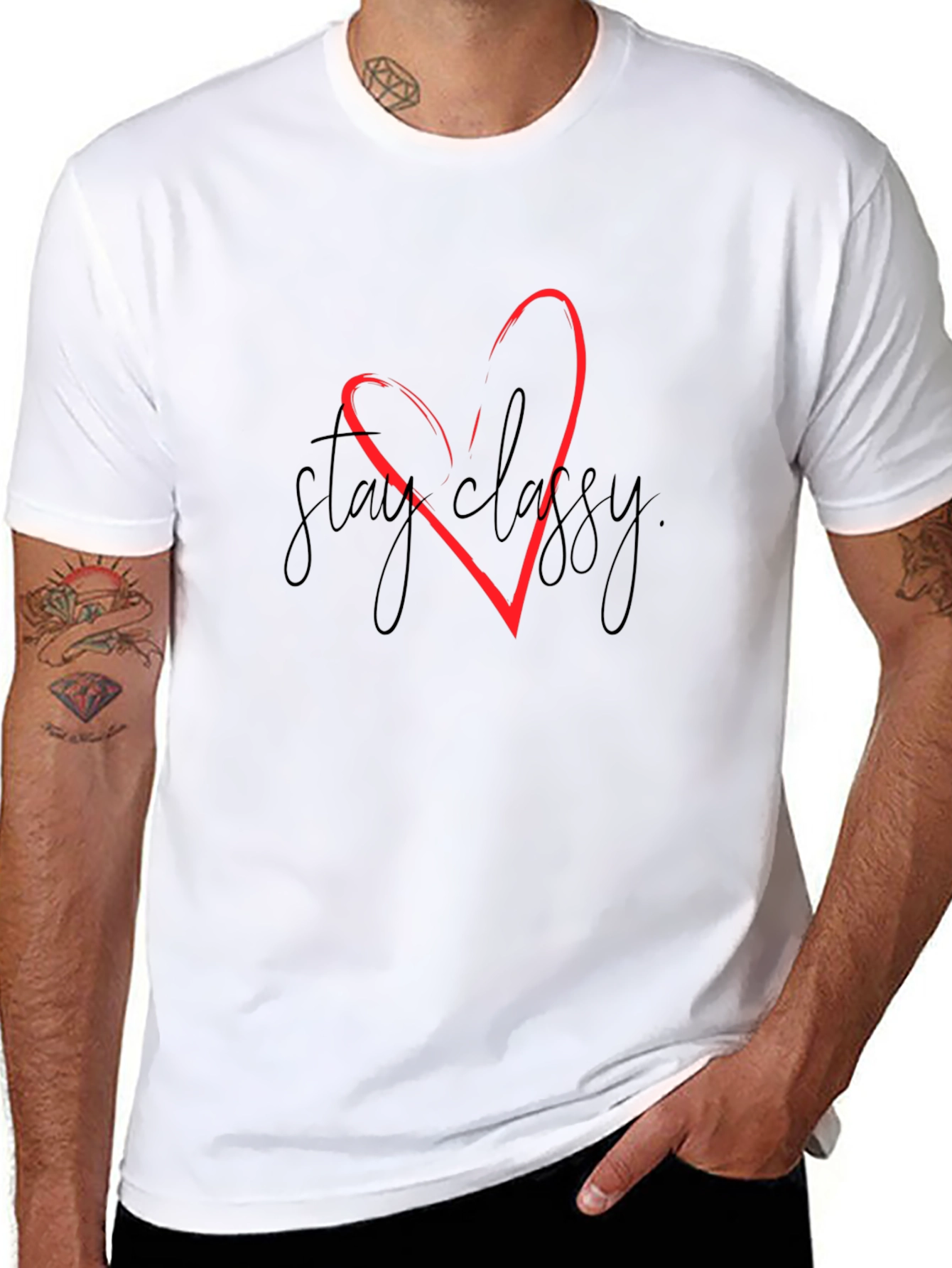 Stay Classy Black T-Shirt with Red Heart