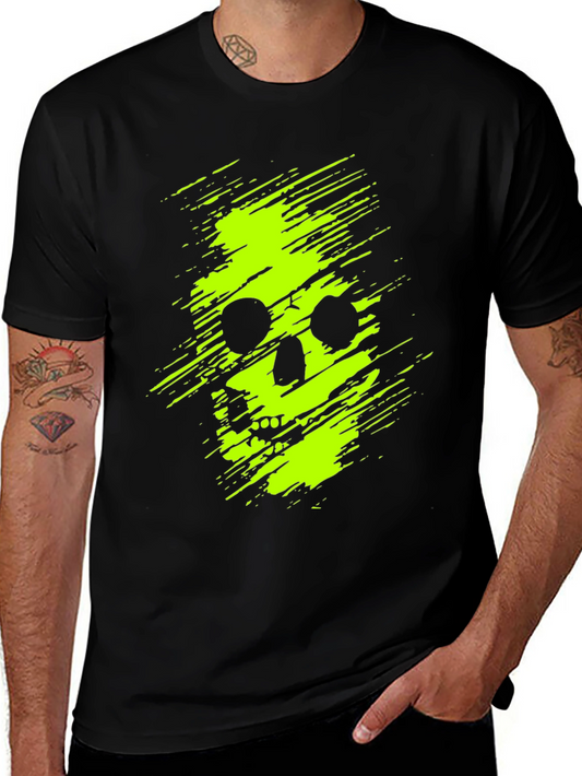 Neon Skull Graphic Print Black T-Shirt