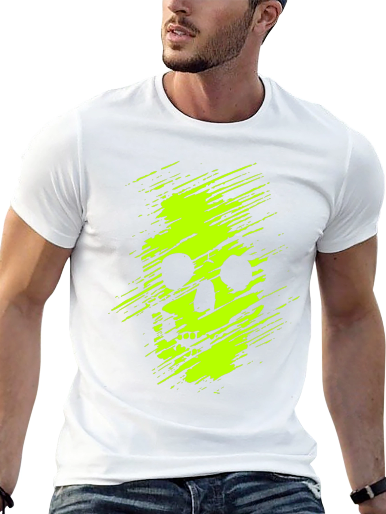 Neon Skull Graphic Print Black T-Shirt