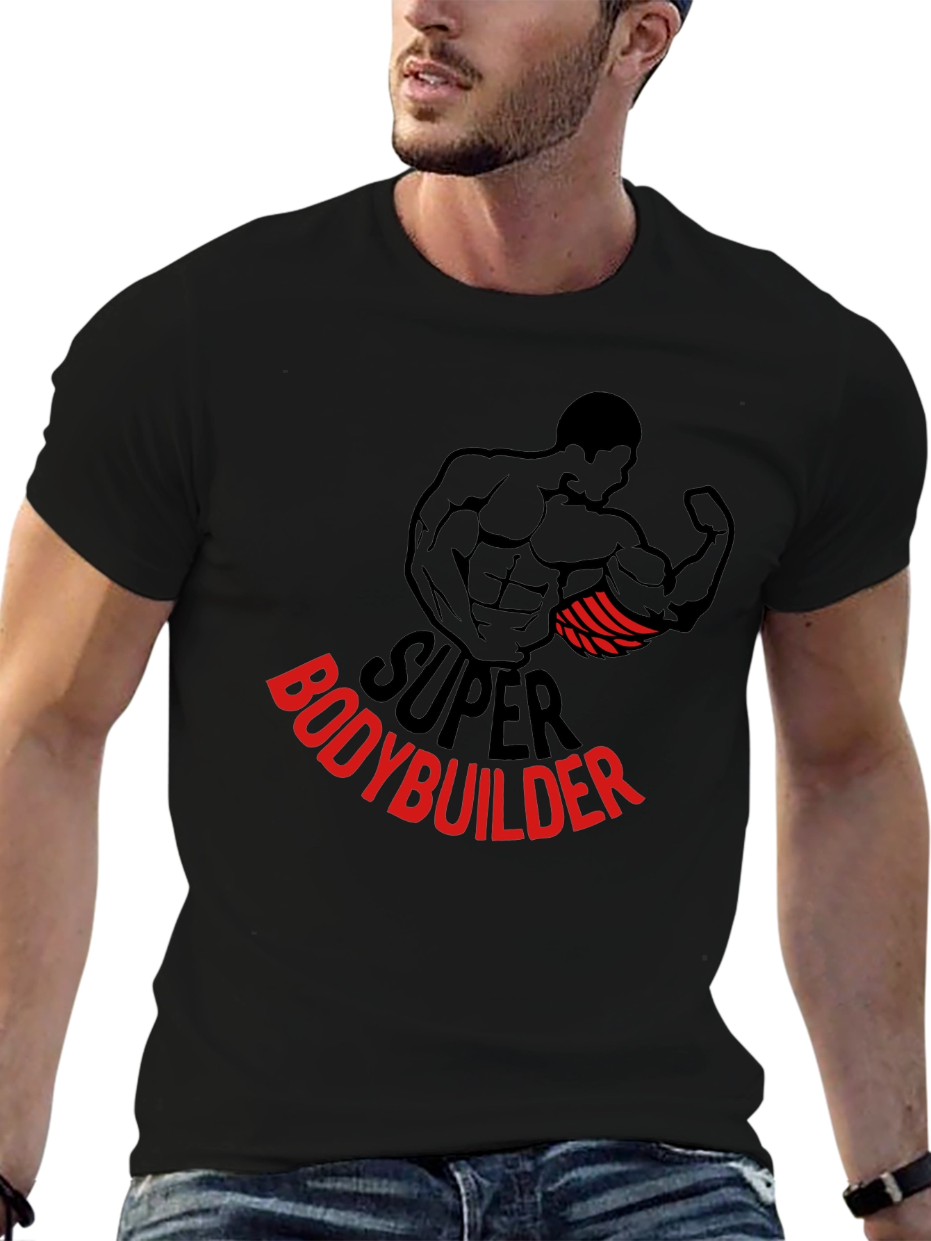 Super Bodybuilder Graphic Tee - Black Cotton T-Shirt