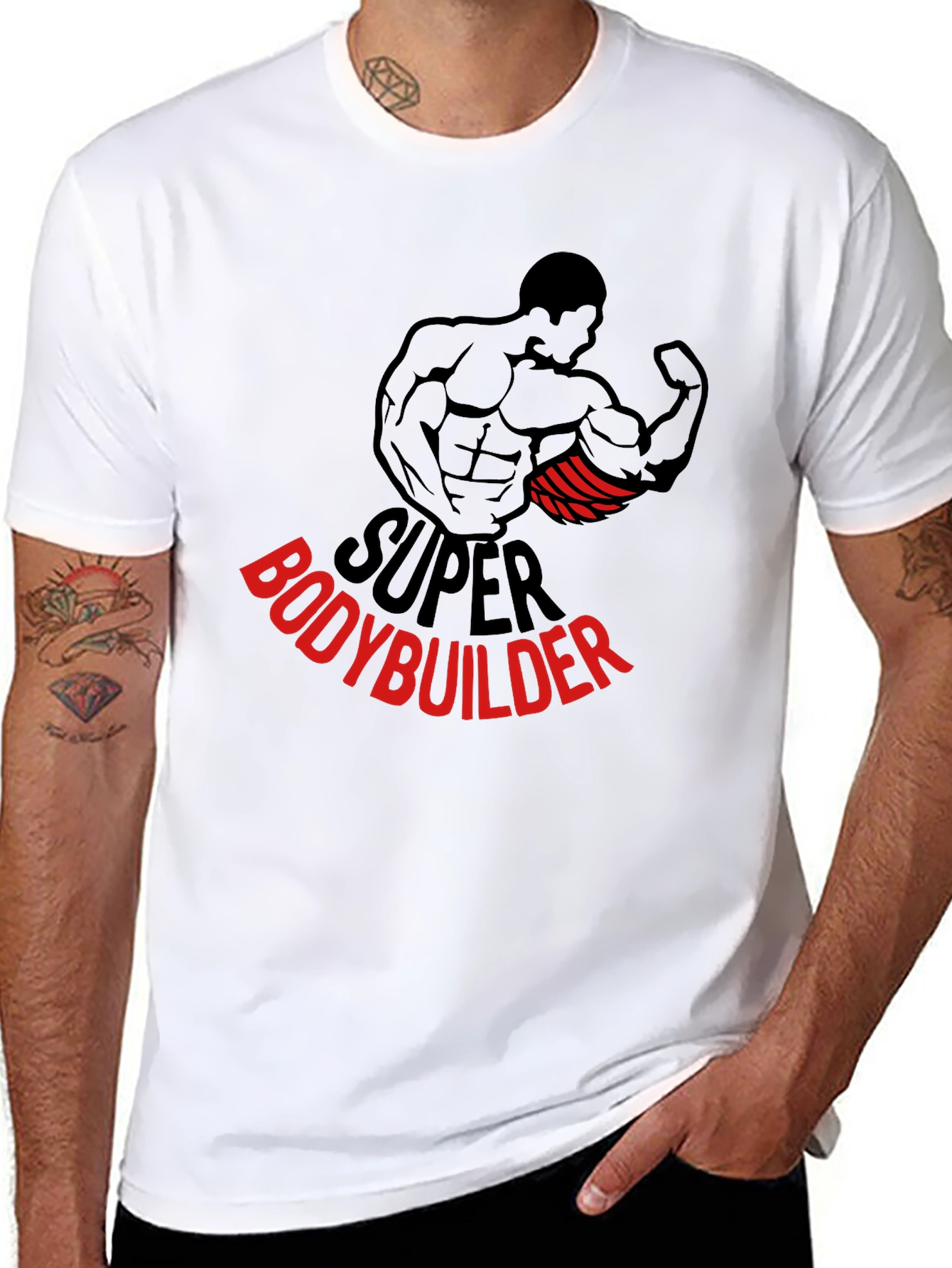 Super Bodybuilder Graphic Tee - Black Cotton T-Shirt