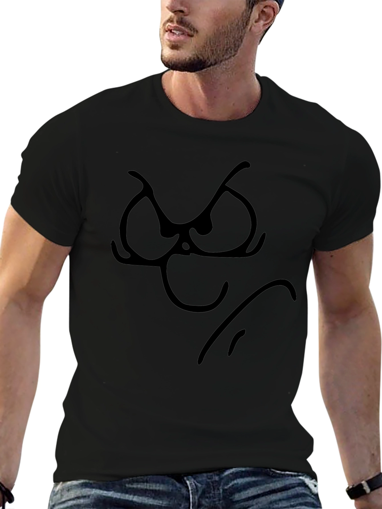 Grumpy Cartoon Face Black T-Shirt