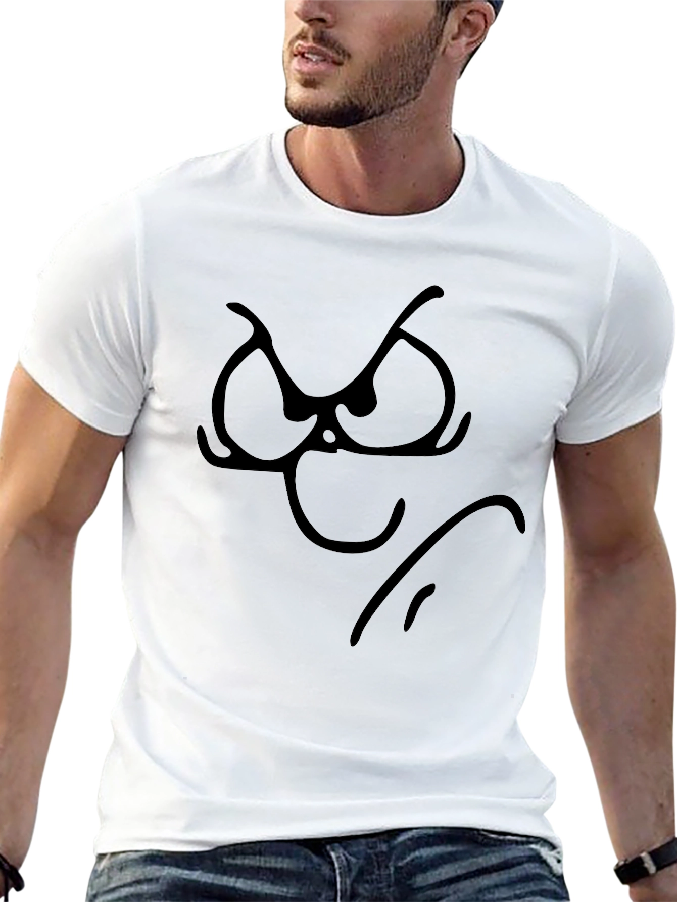 Grumpy Cartoon Face Black T-Shirt