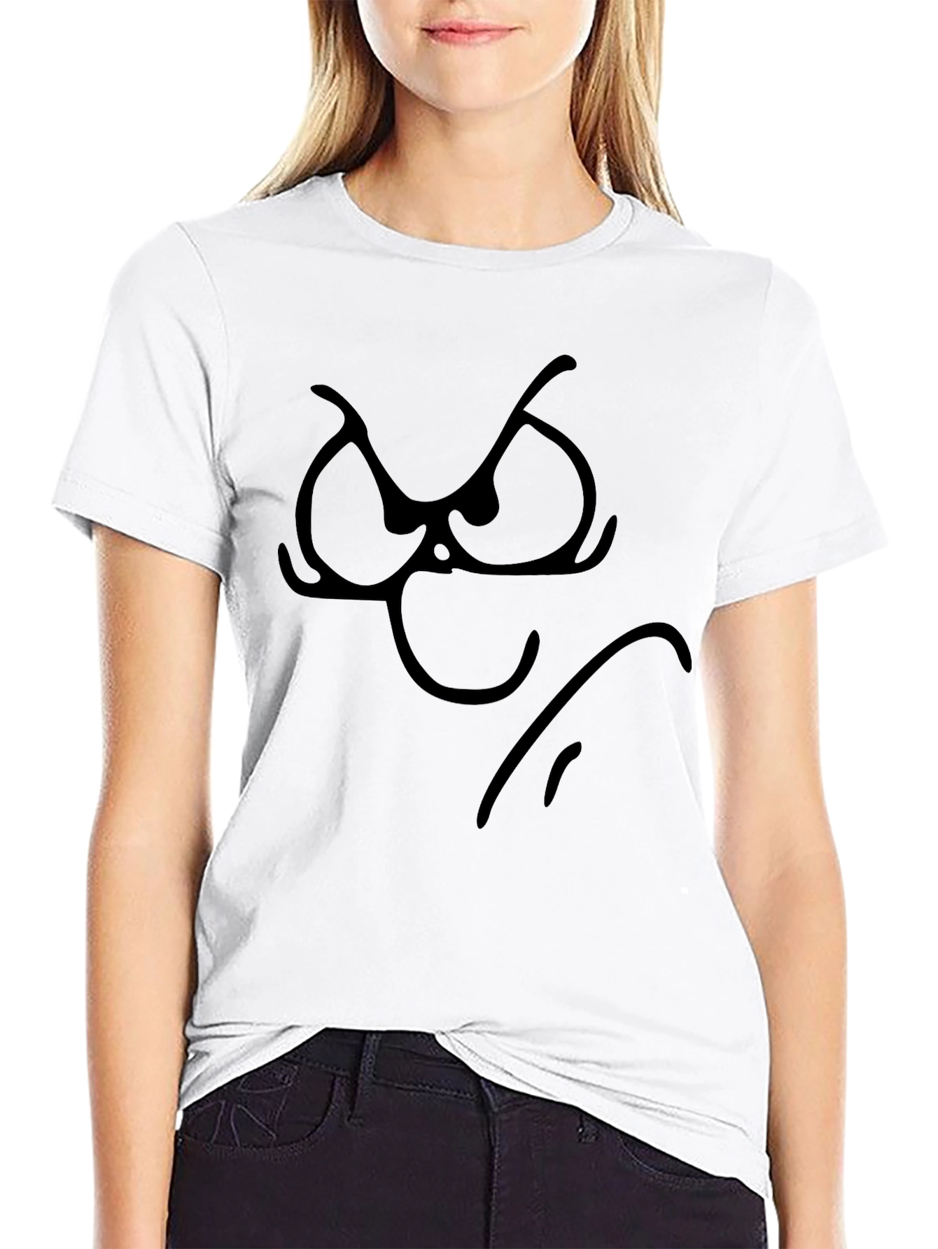 Grumpy Cartoon Face Black T-Shirt