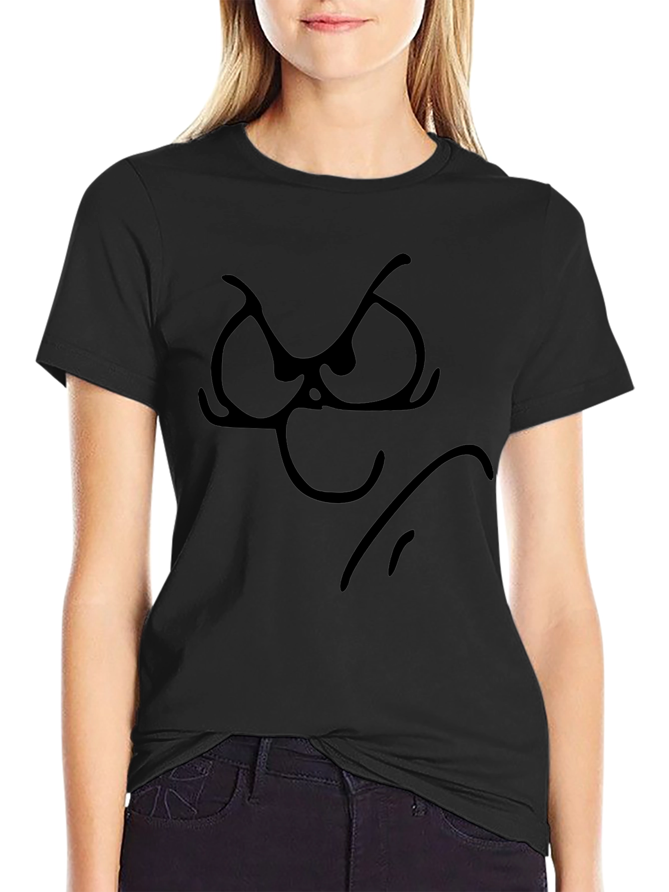 Grumpy Cartoon Face Black T-Shirt