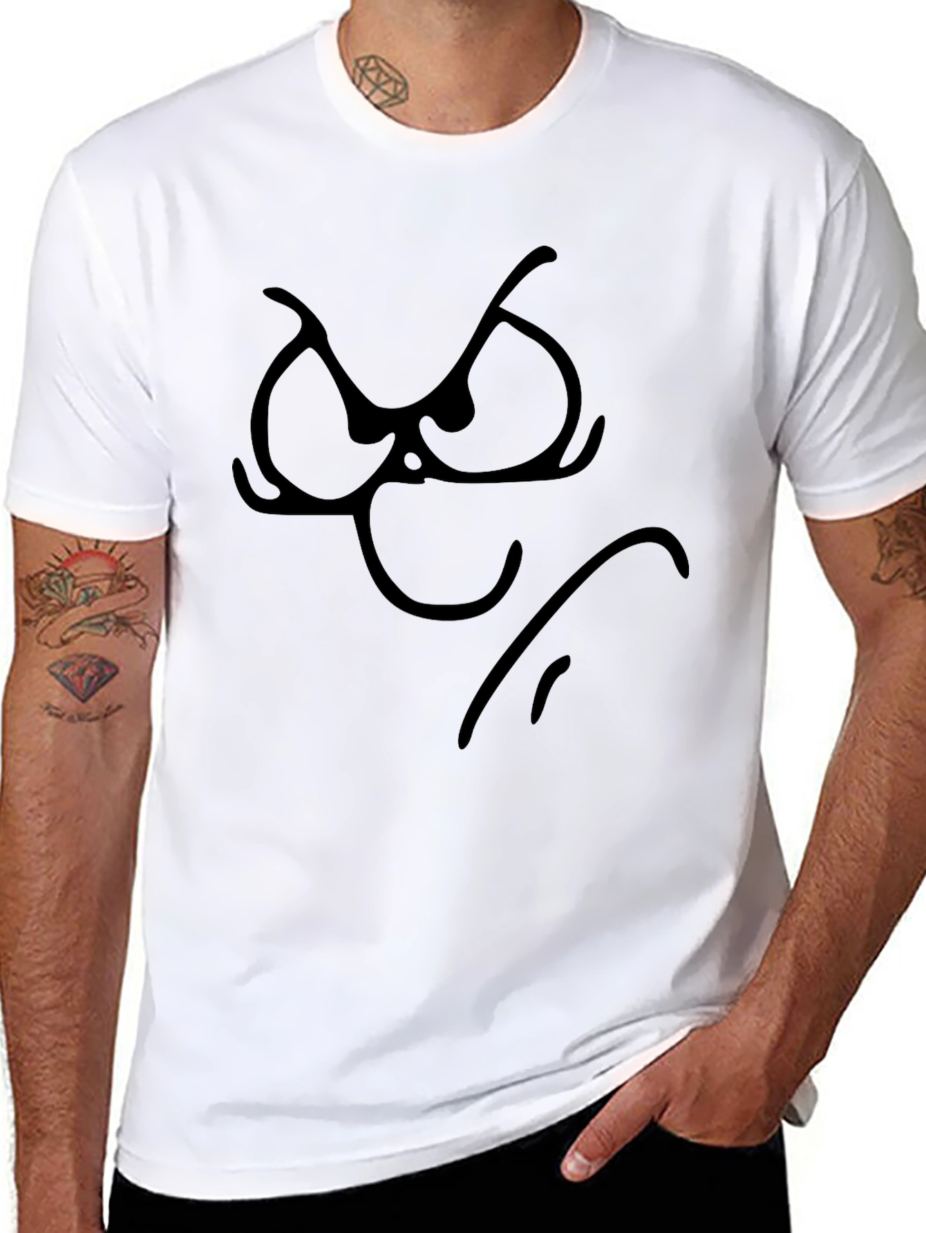 Grumpy Cartoon Face Black T-Shirt