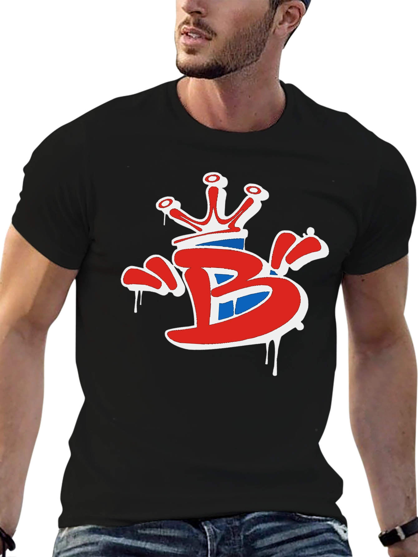 Crown B Graphic Tee - Stylish Black Cotton T-Shirt