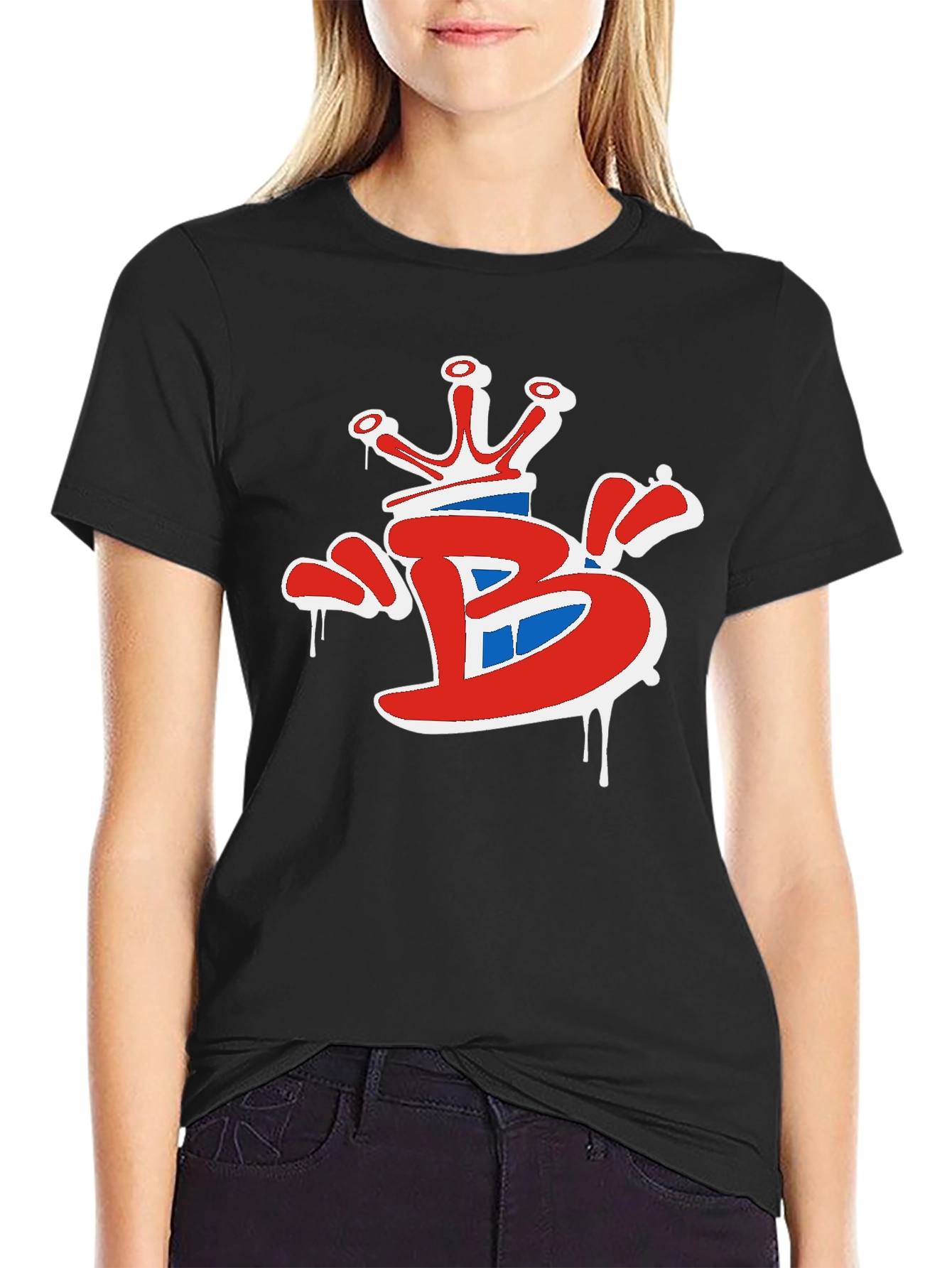 Crown B Graphic Tee - Stylish Black Cotton T-Shirt