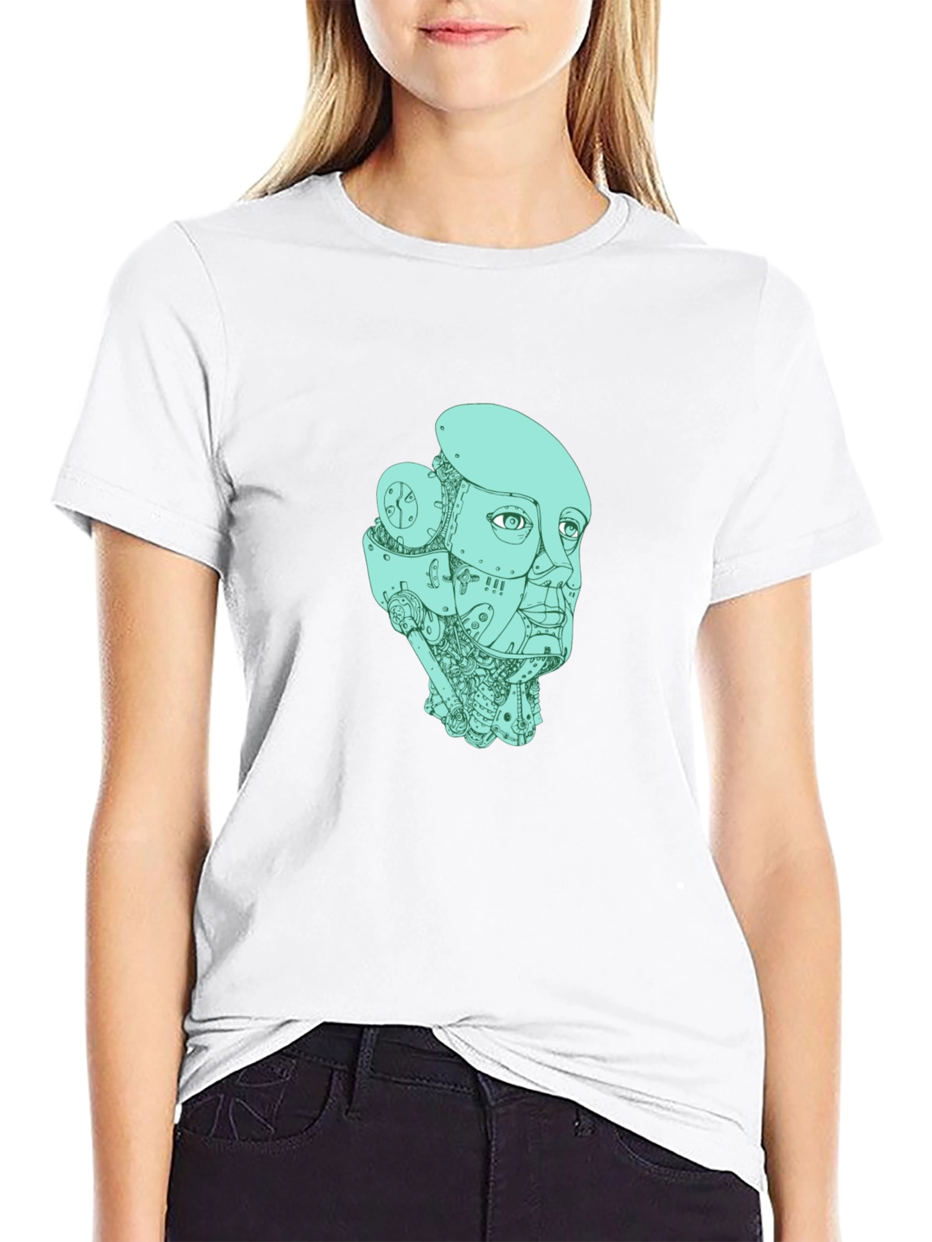 Robot Head Graphic T-Shirt - Black