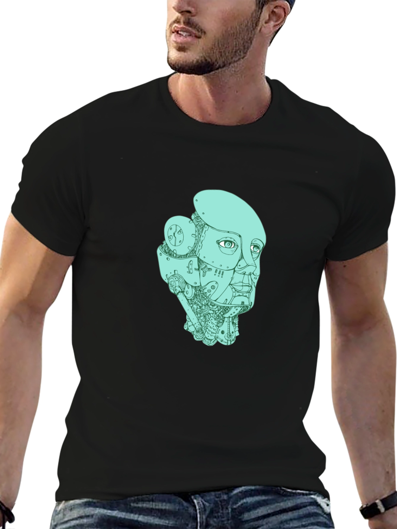 Robot Head Graphic T-Shirt - Black