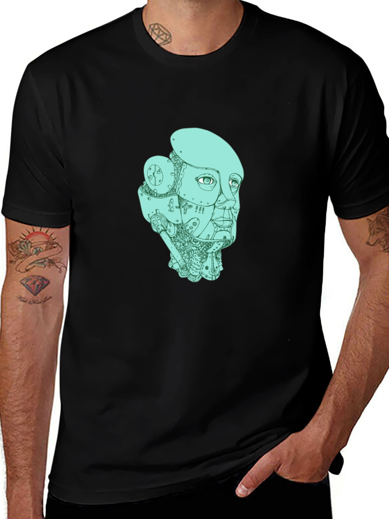 Robot Head Graphic T-Shirt - Black