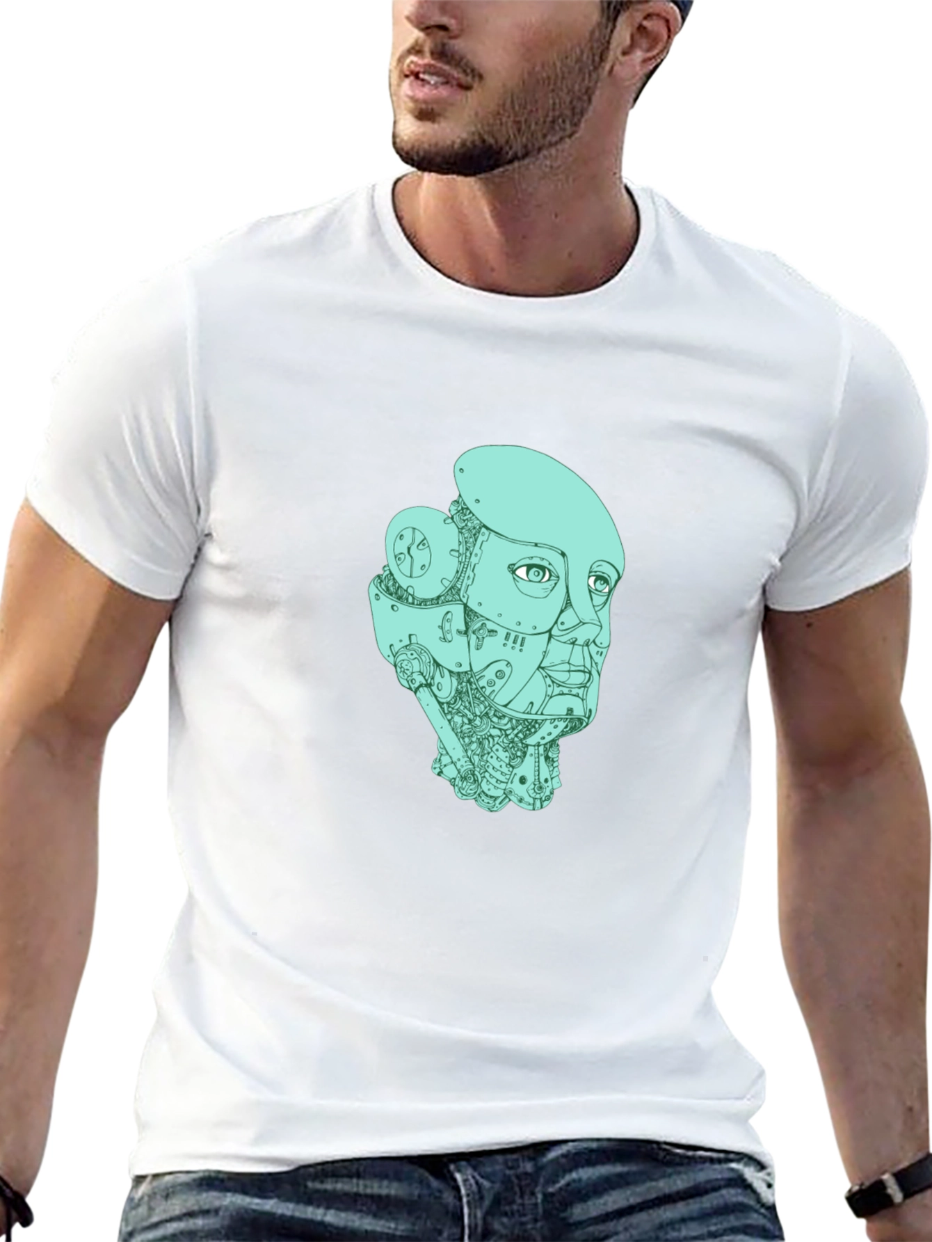 Robot Head Graphic T-Shirt - Black