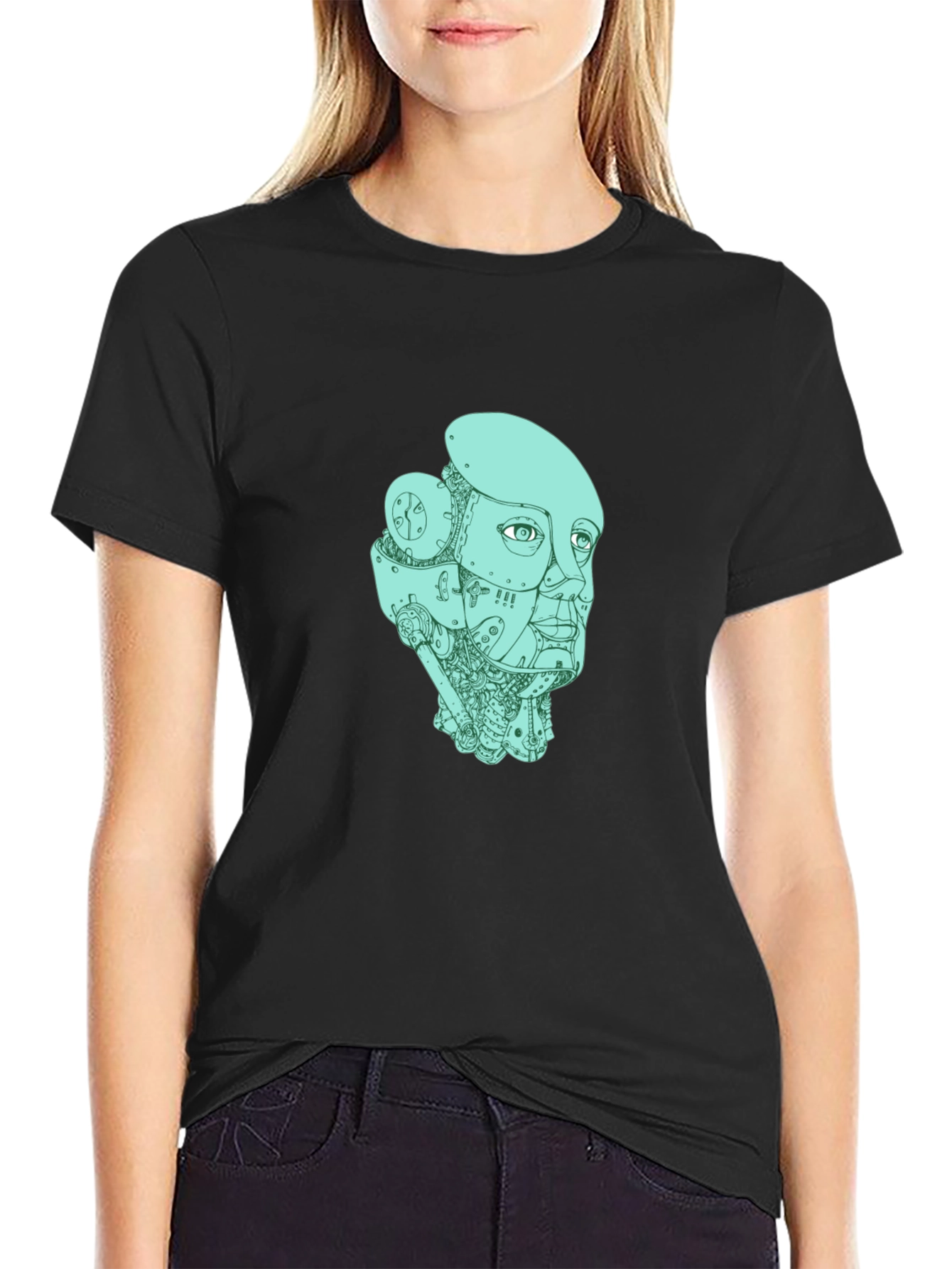 Robot Head Graphic T-Shirt - Black