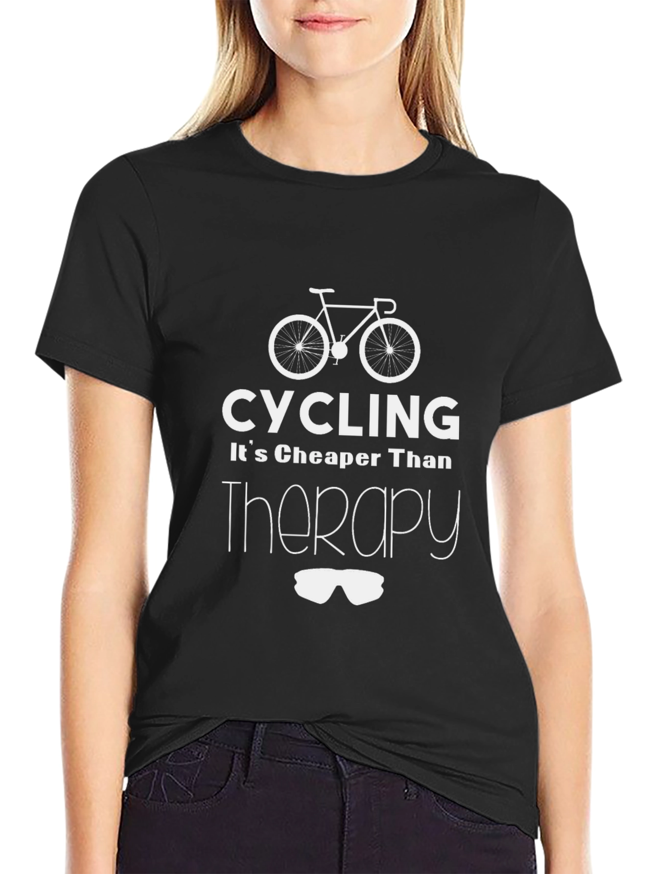 Cycling Cheaper Than Therapy Black Graphic Tee