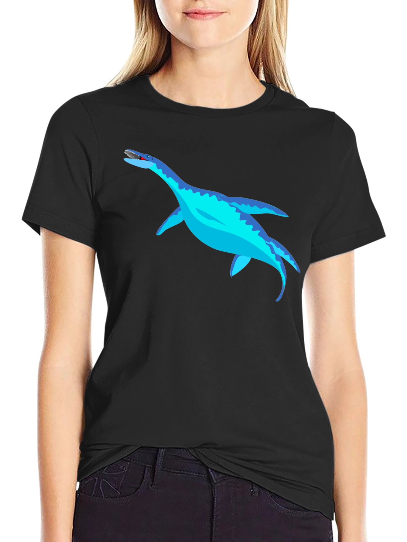 Cool Plesiosaur Graphic Tee - Black Cotton T-Shirt