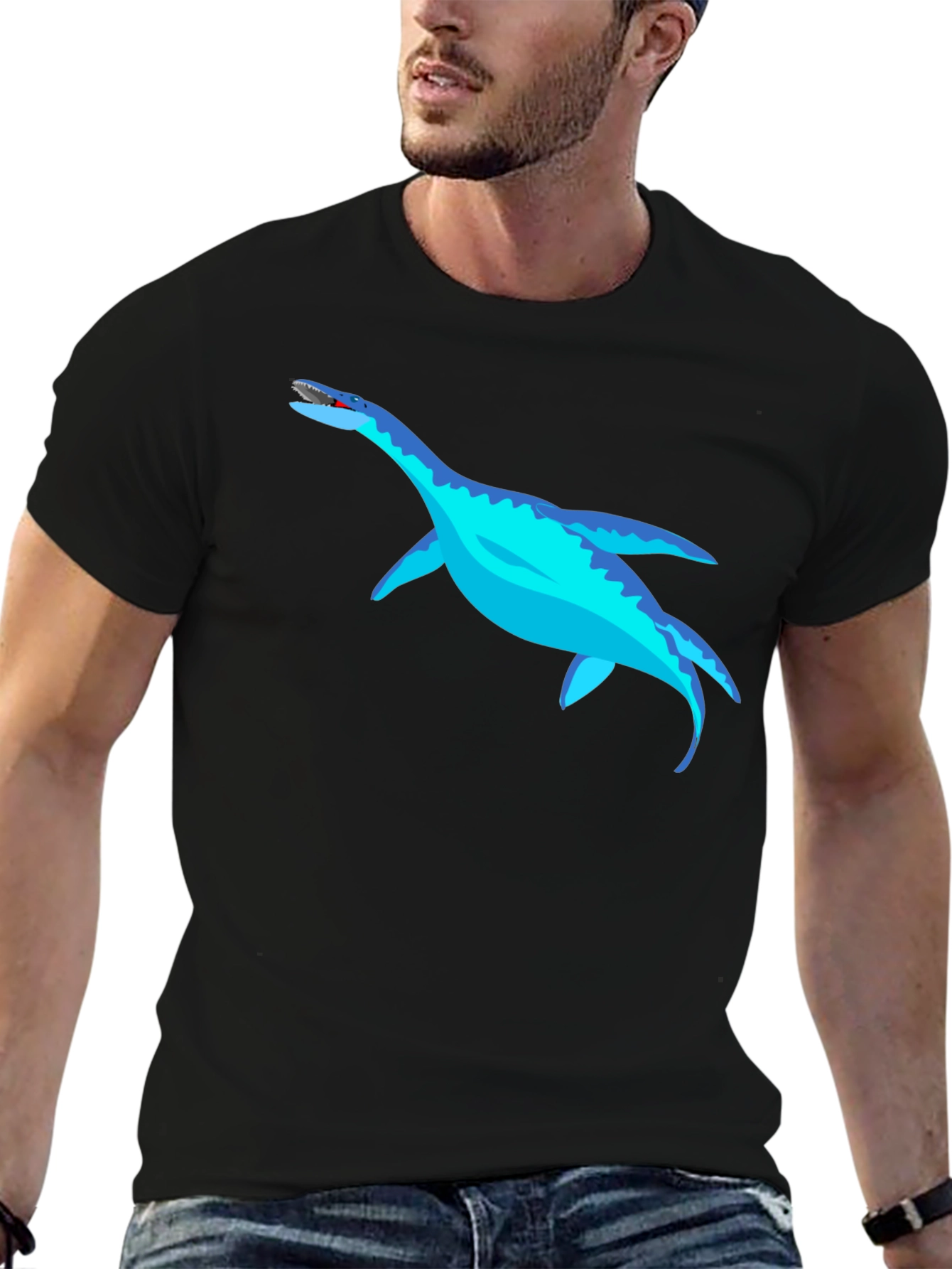 Cool Plesiosaur Graphic Tee - Black Cotton T-Shirt