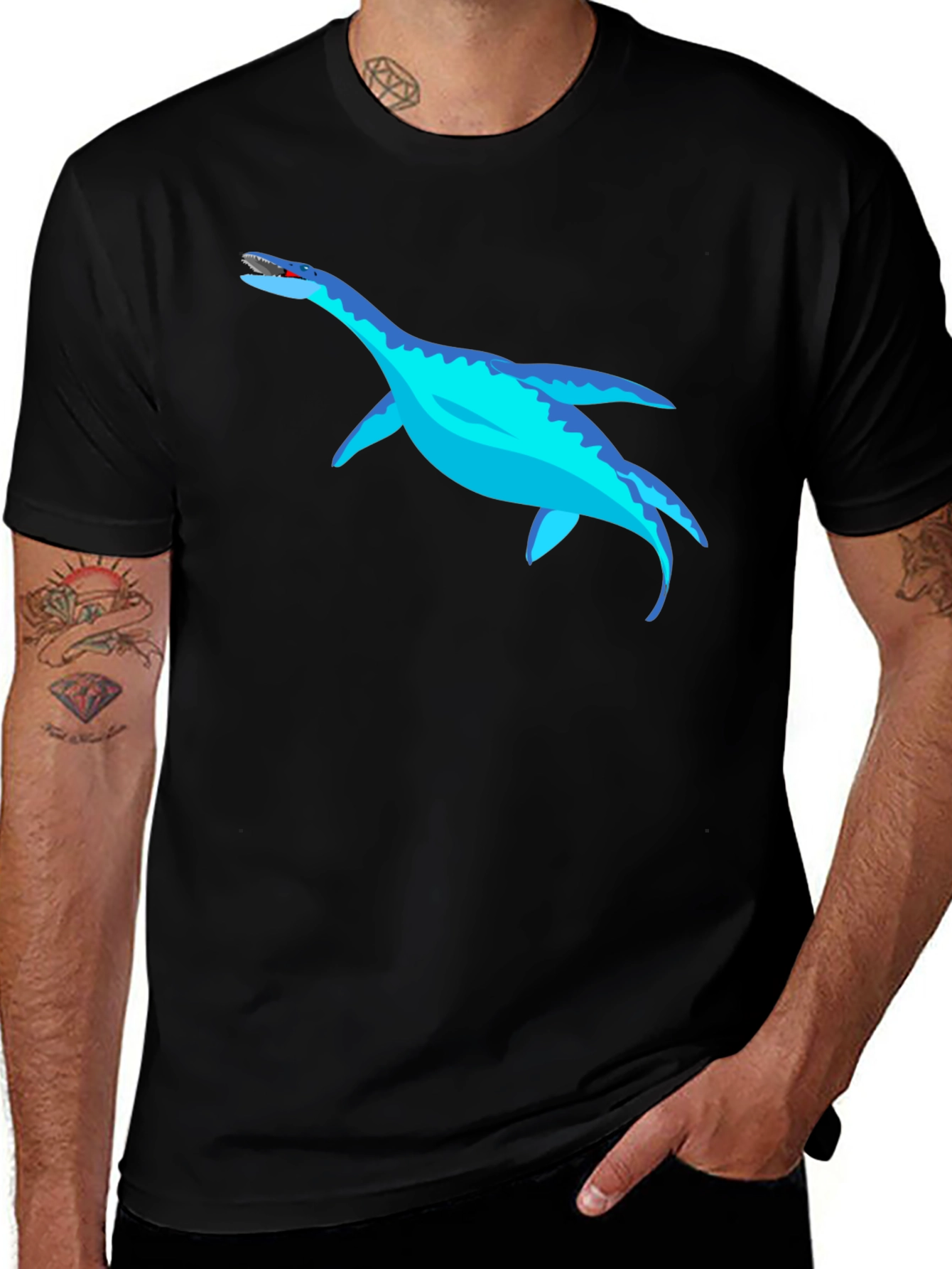Cool Plesiosaur Graphic Tee - Black Cotton T-Shirt