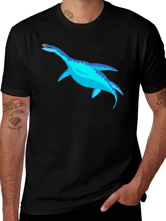 Cool Plesiosaur Graphic Tee - Black Cotton T-Shirt