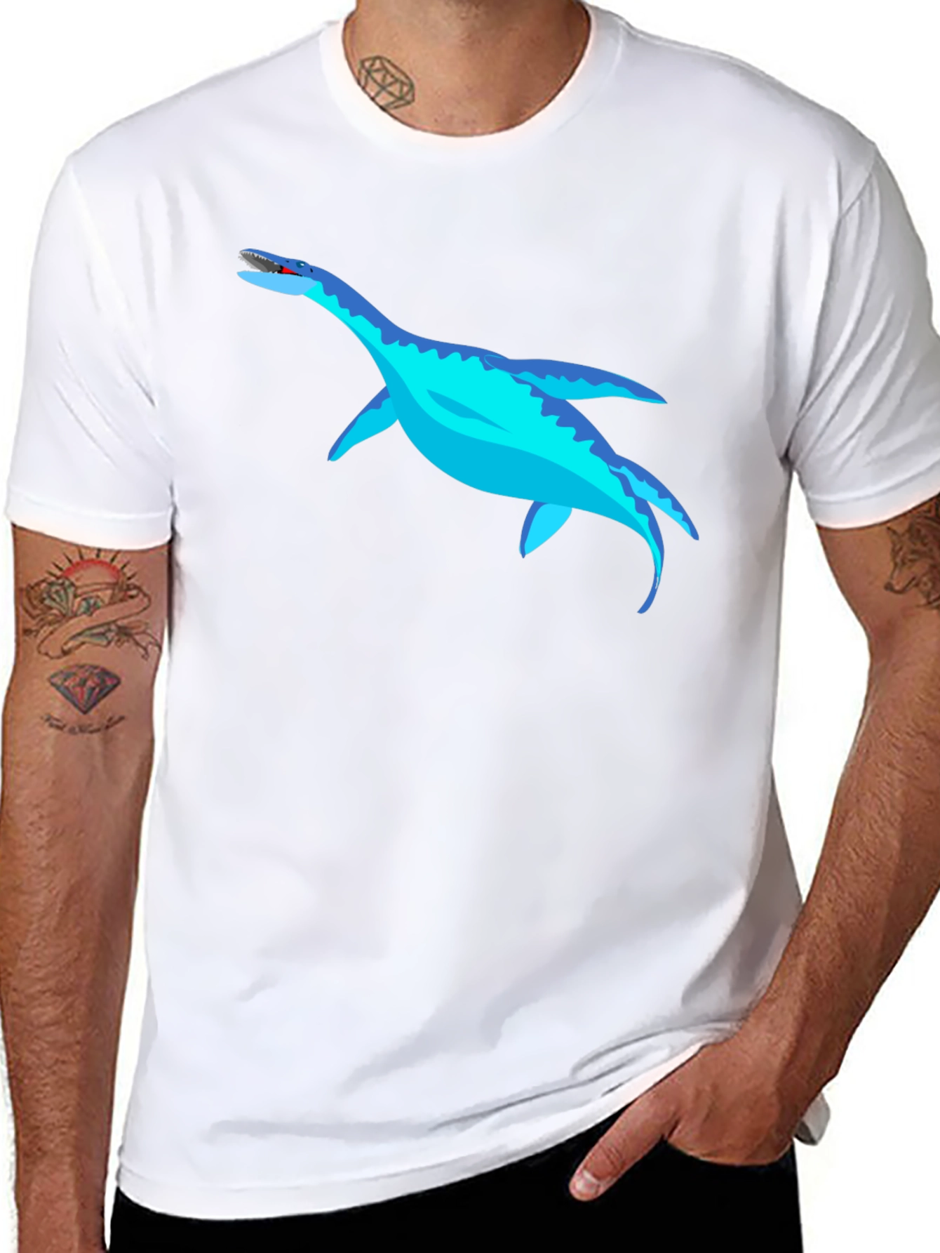Cool Plesiosaur Graphic Tee - Black Cotton T-Shirt