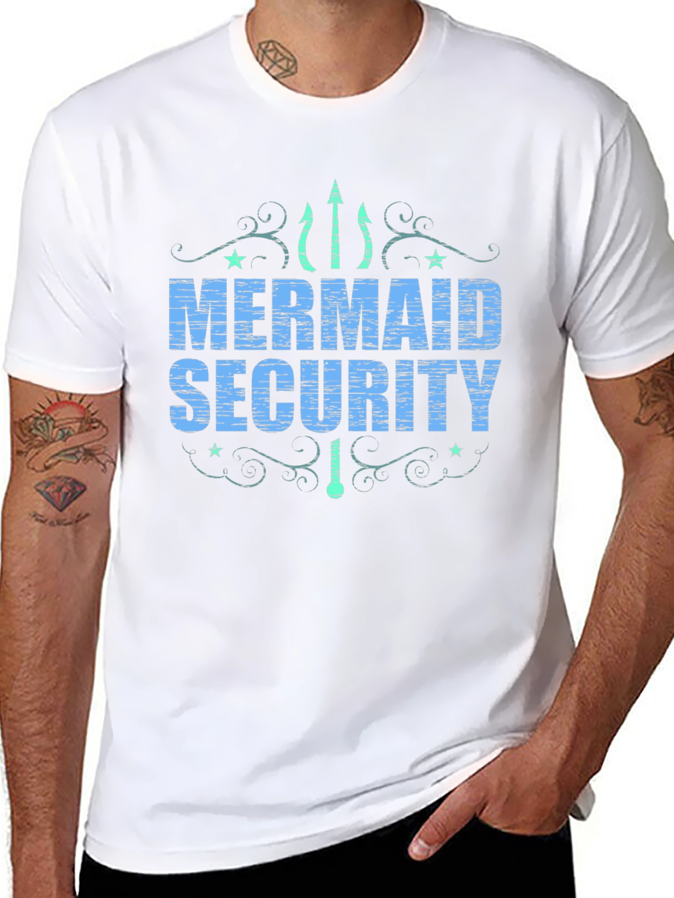 Mermaid Security Graphic T-Shirt - Black Crew Neck Tee