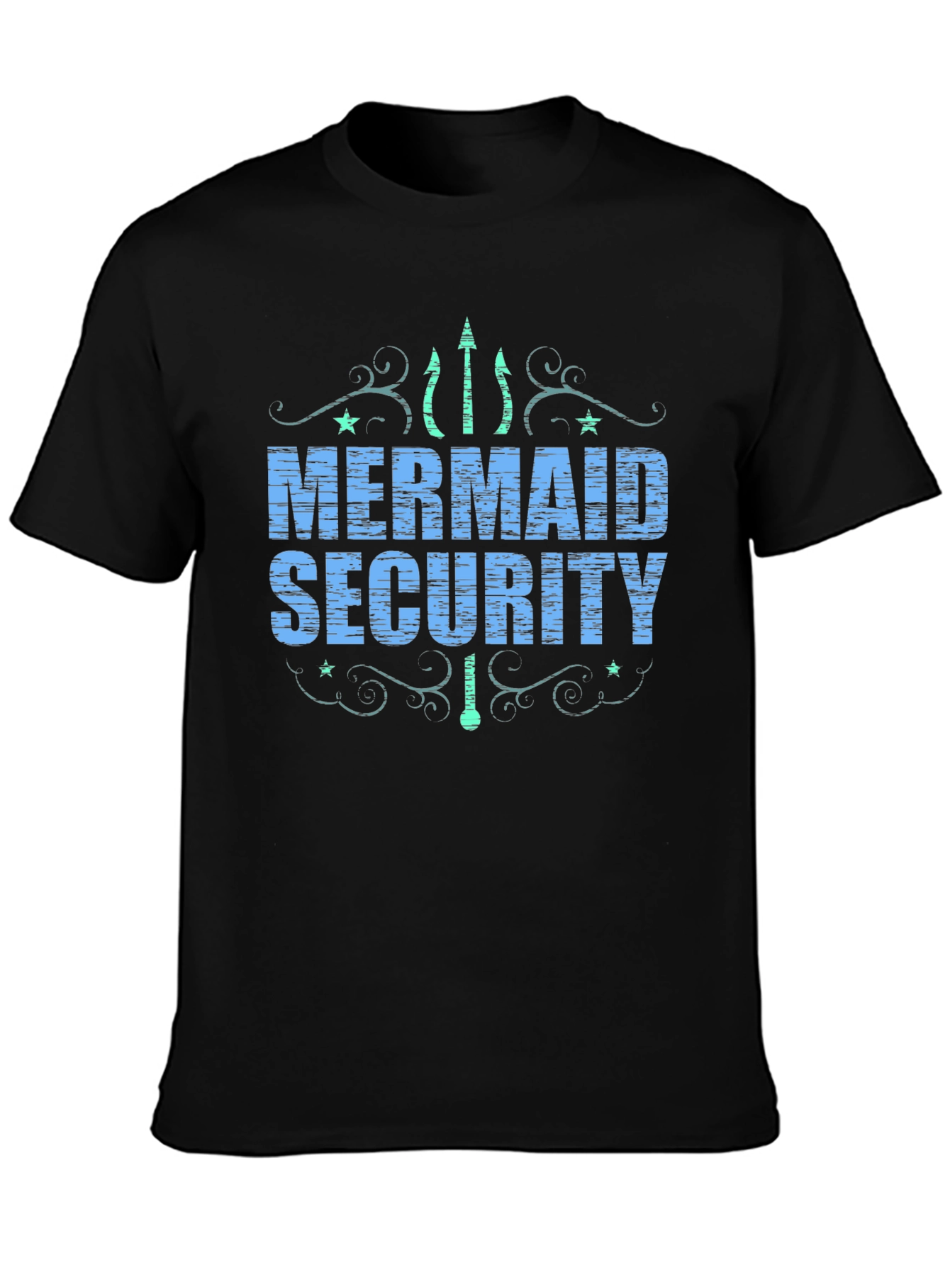 Mermaid Security Graphic T-Shirt - Black Crew Neck Tee
