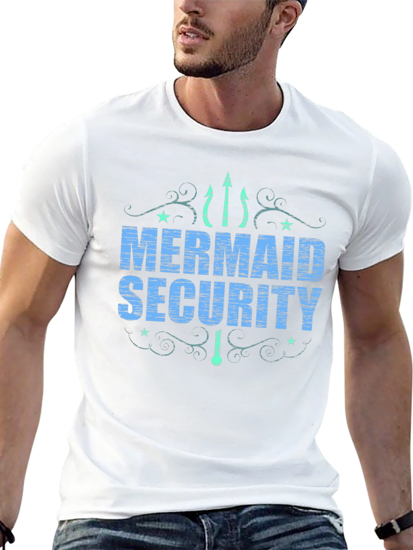 Mermaid Security Graphic T-Shirt - Black Crew Neck Tee