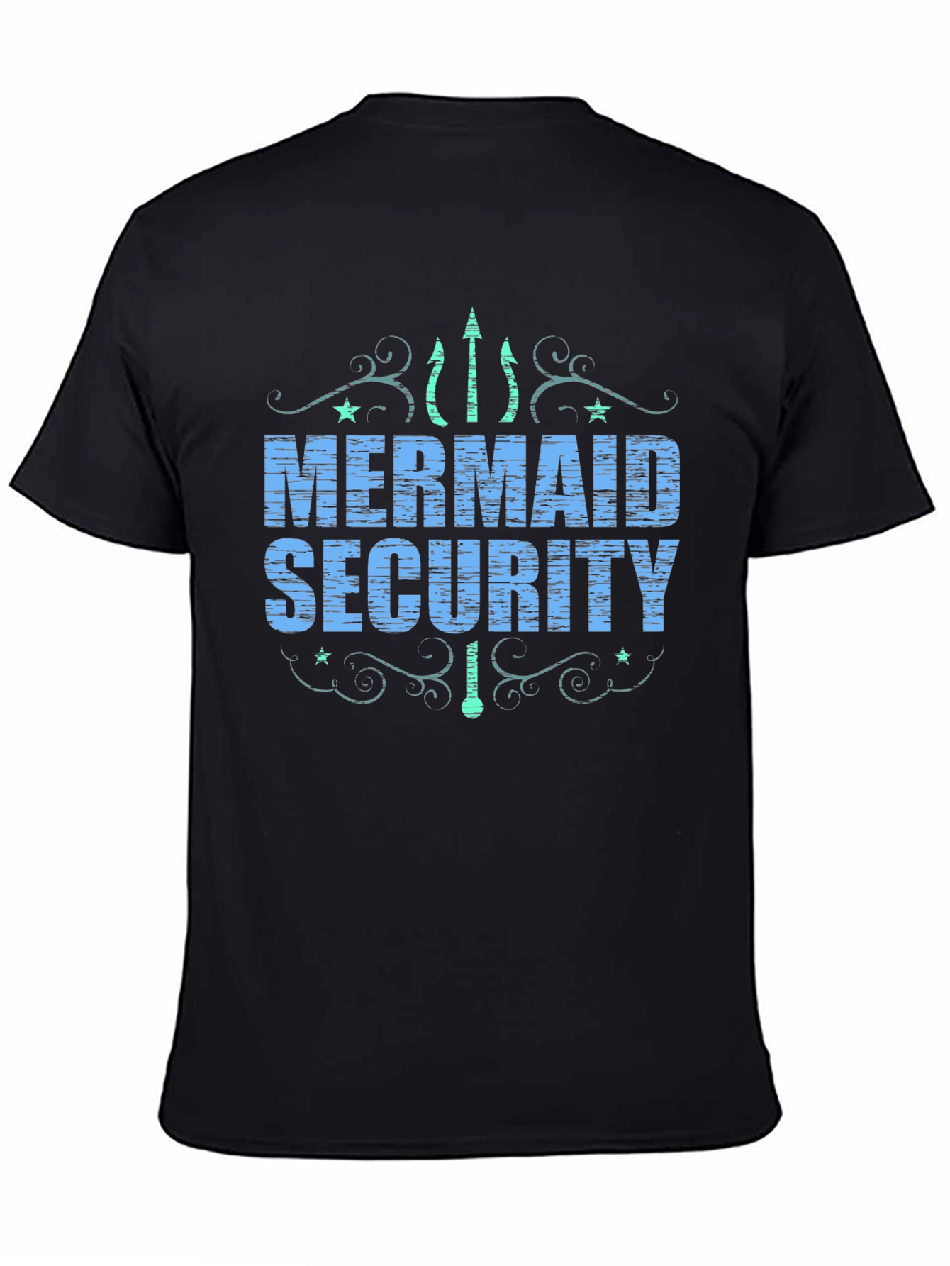 Mermaid Security Graphic T-Shirt - Black Crew Neck Tee