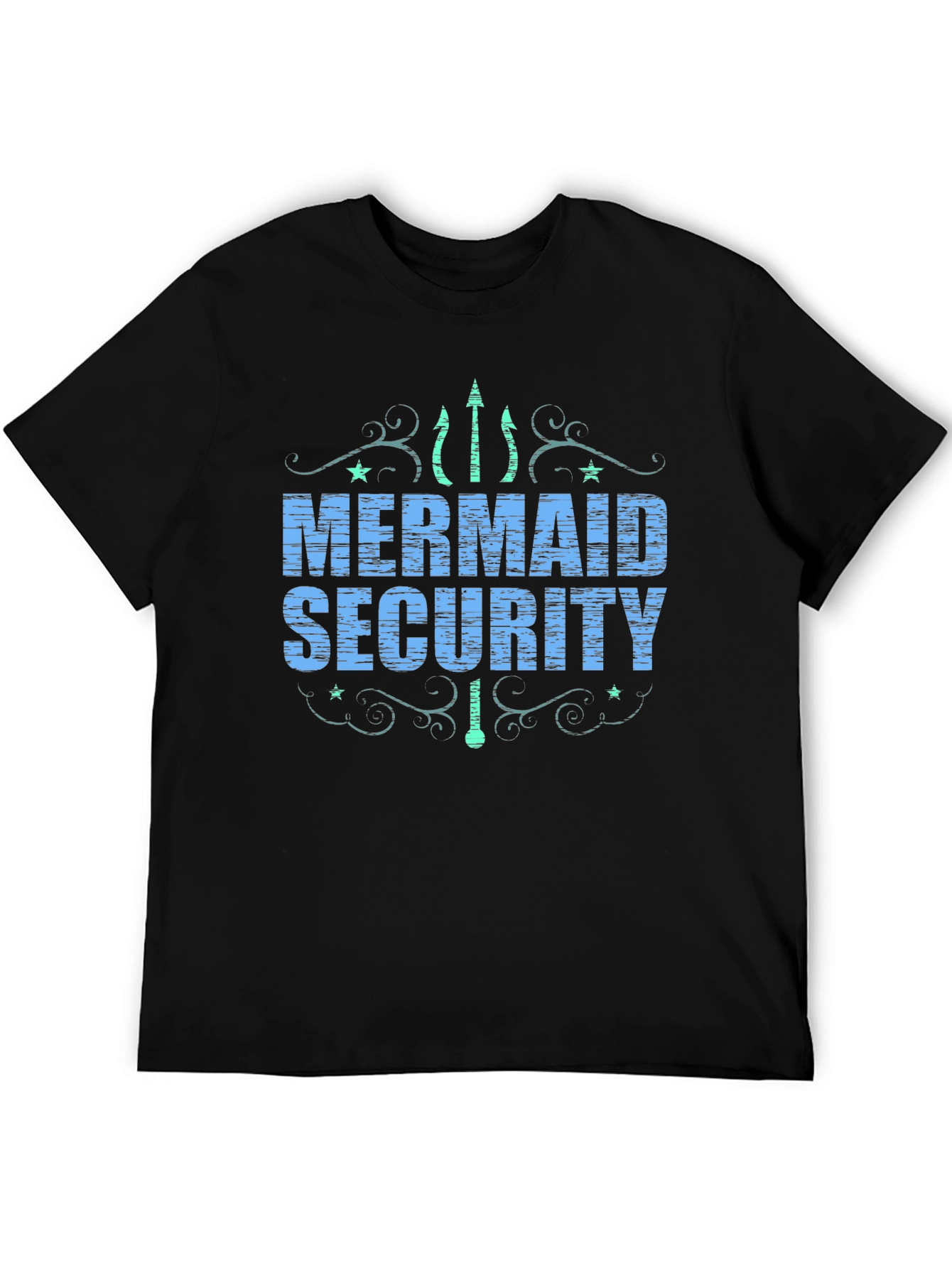 Mermaid Security Graphic T-Shirt - Black Crew Neck Tee