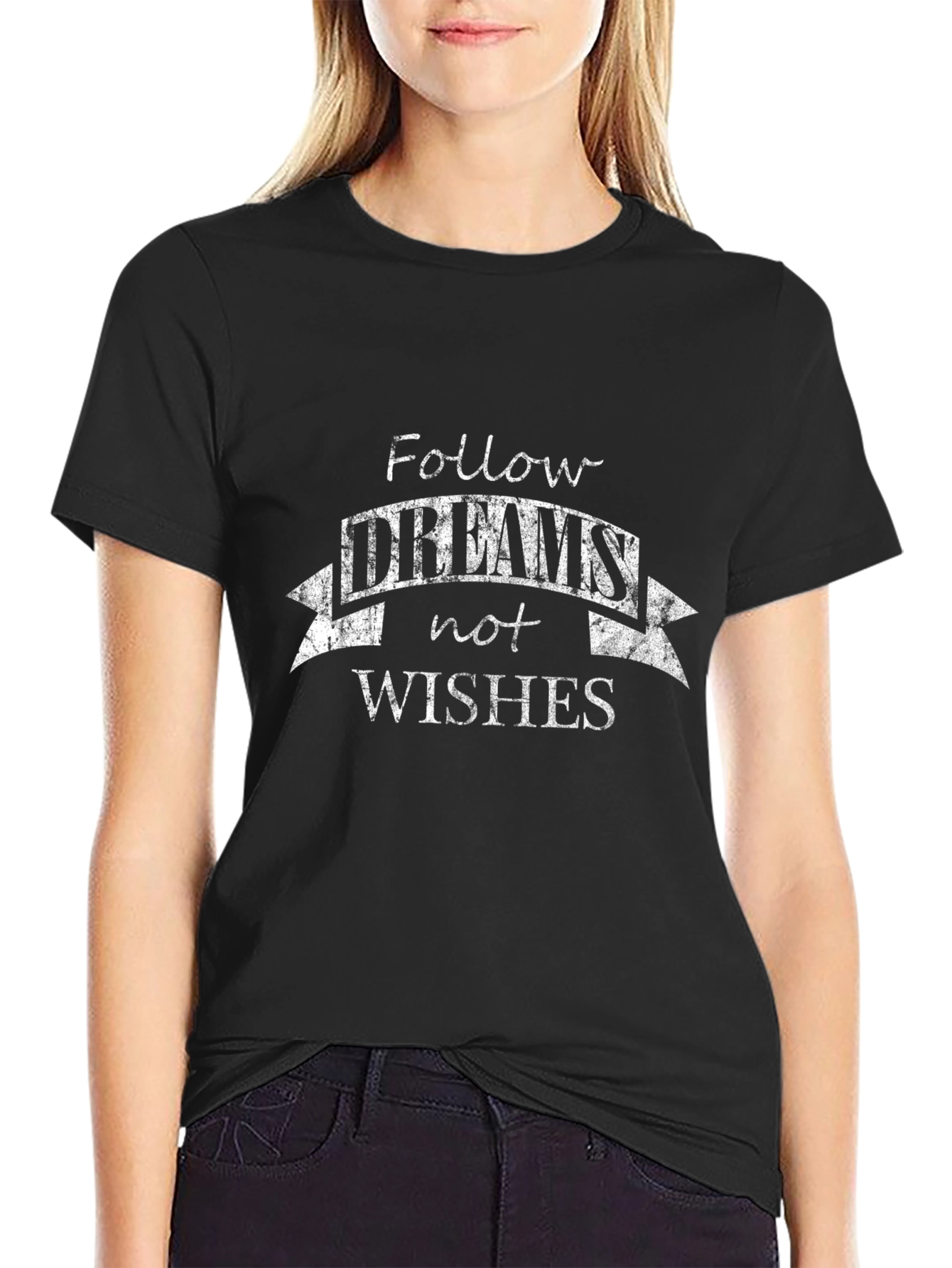 Follow Dreams Black Cotton Graphic Tee