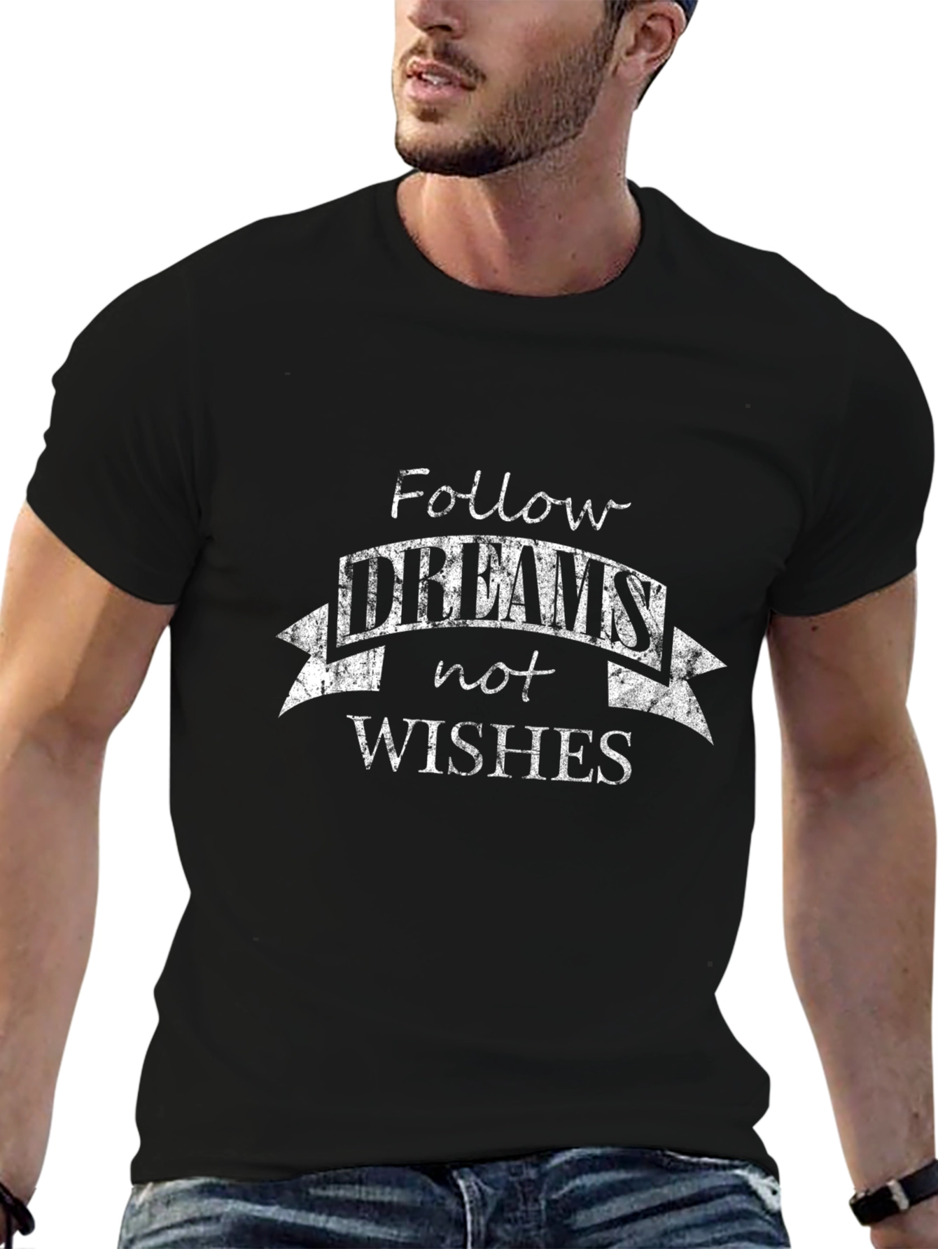 Follow Dreams Black Cotton Graphic Tee
