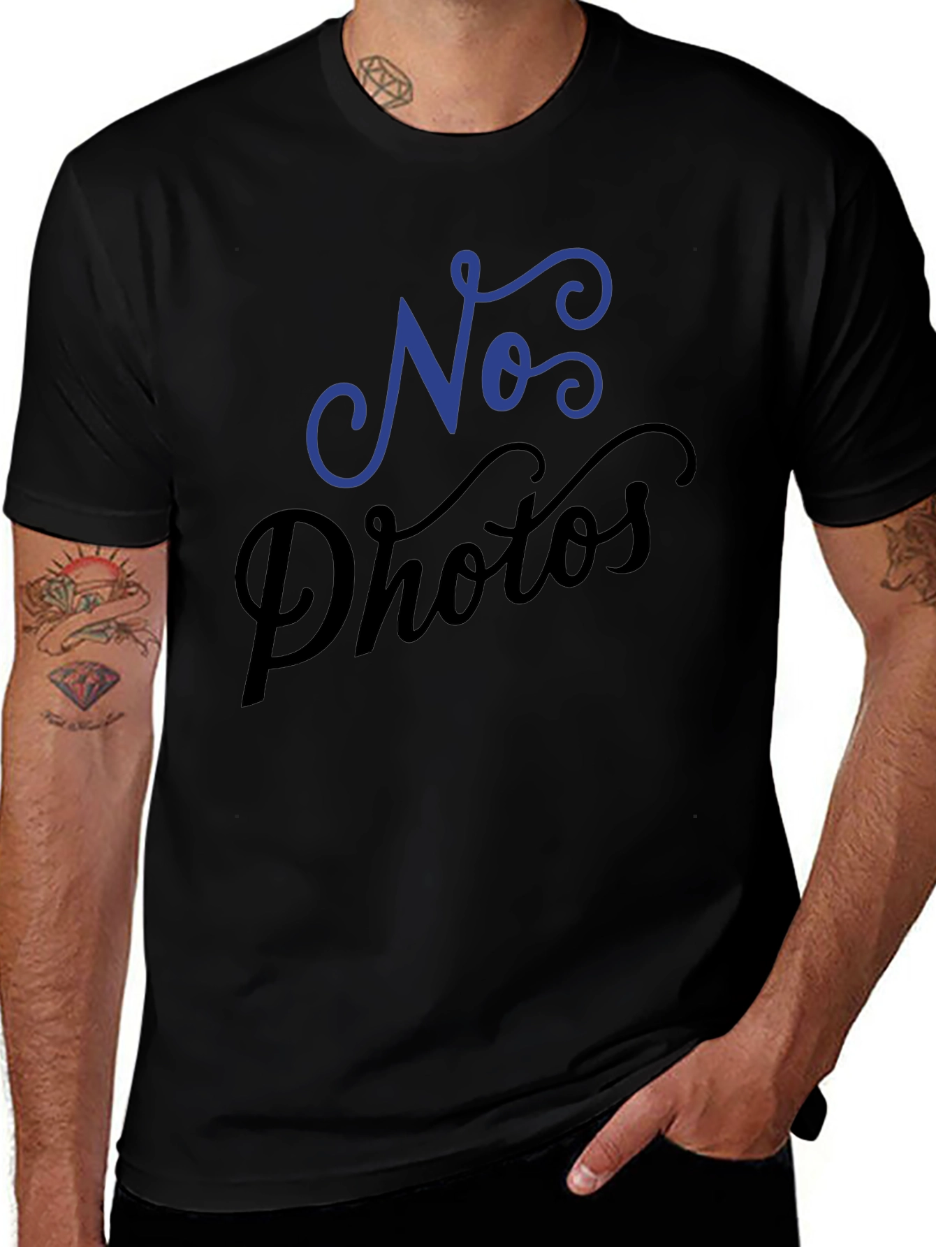 No Photos T-Shirt - Black Crew Neck Tee