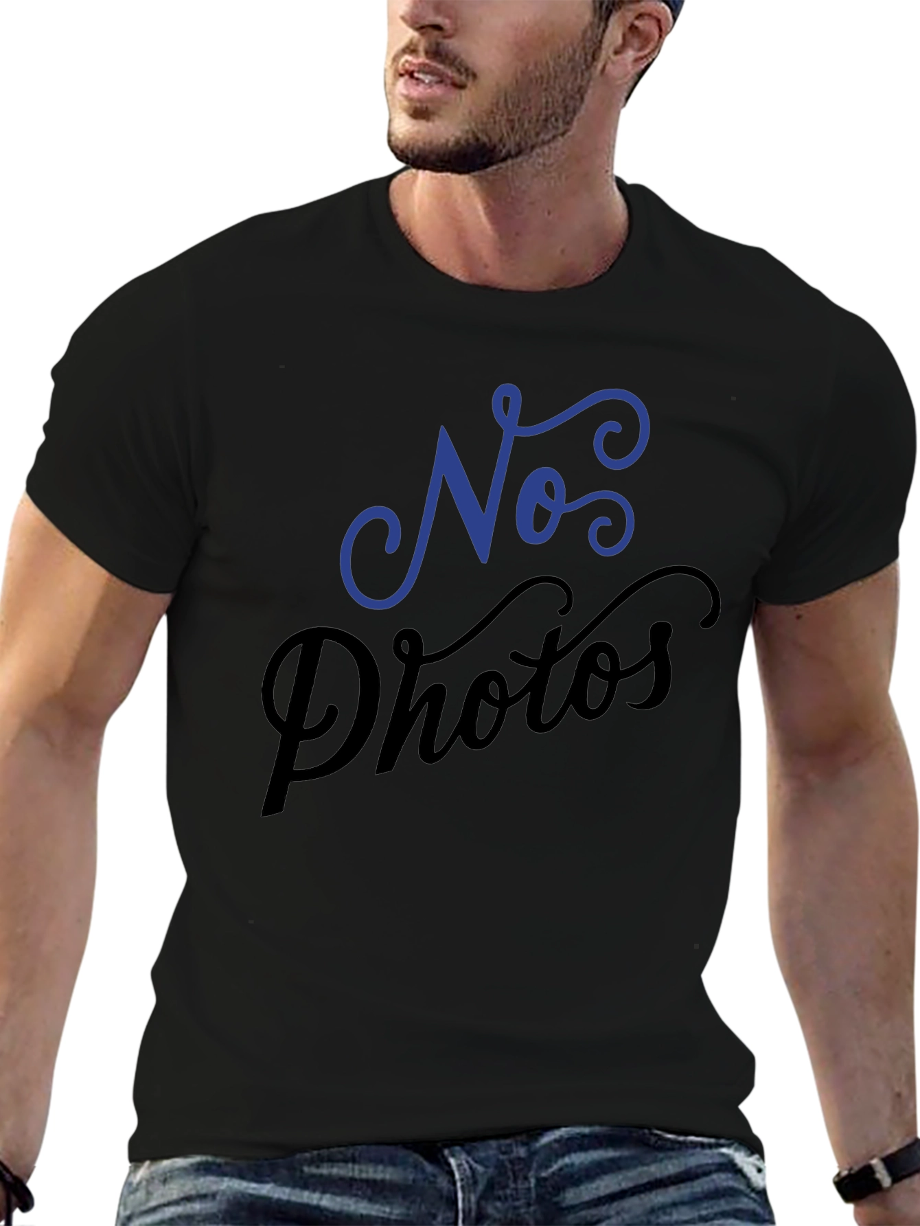No Photos T-Shirt - Black Crew Neck Tee