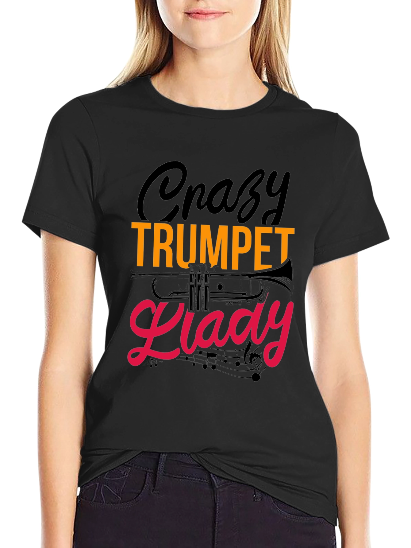 Crazy Trumpet Lady Graphic Tee - Black
