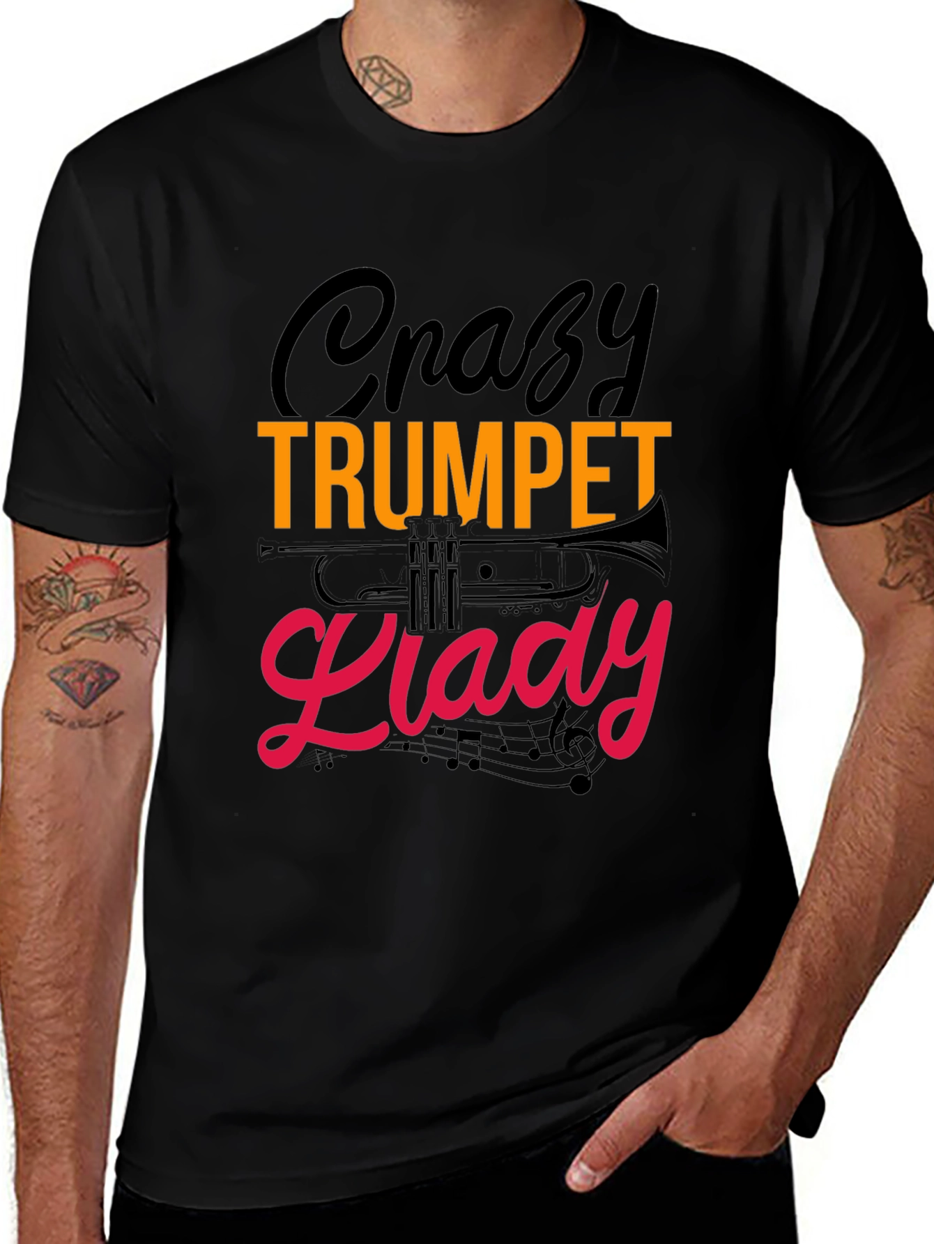 Crazy Trumpet Lady Graphic Tee - Black