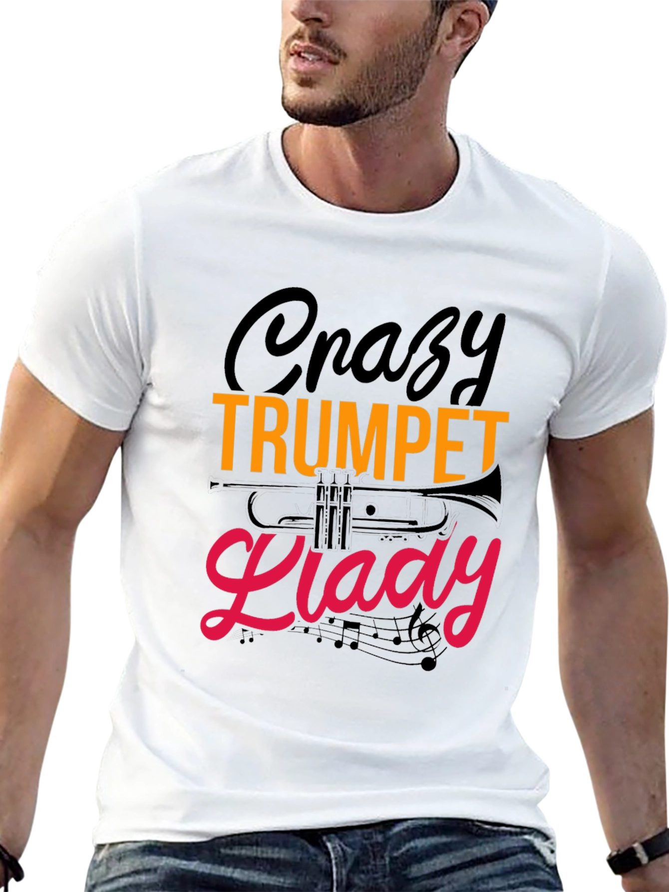 Crazy Trumpet Lady Graphic Tee - Black