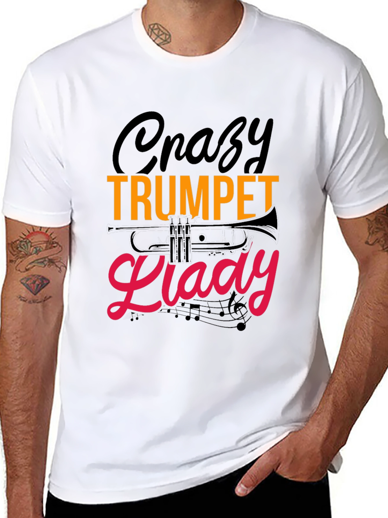 Crazy Trumpet Lady Graphic Tee - Black