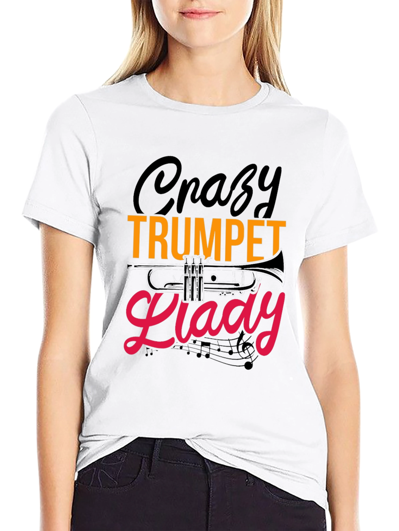 Crazy Trumpet Lady Graphic Tee - Black