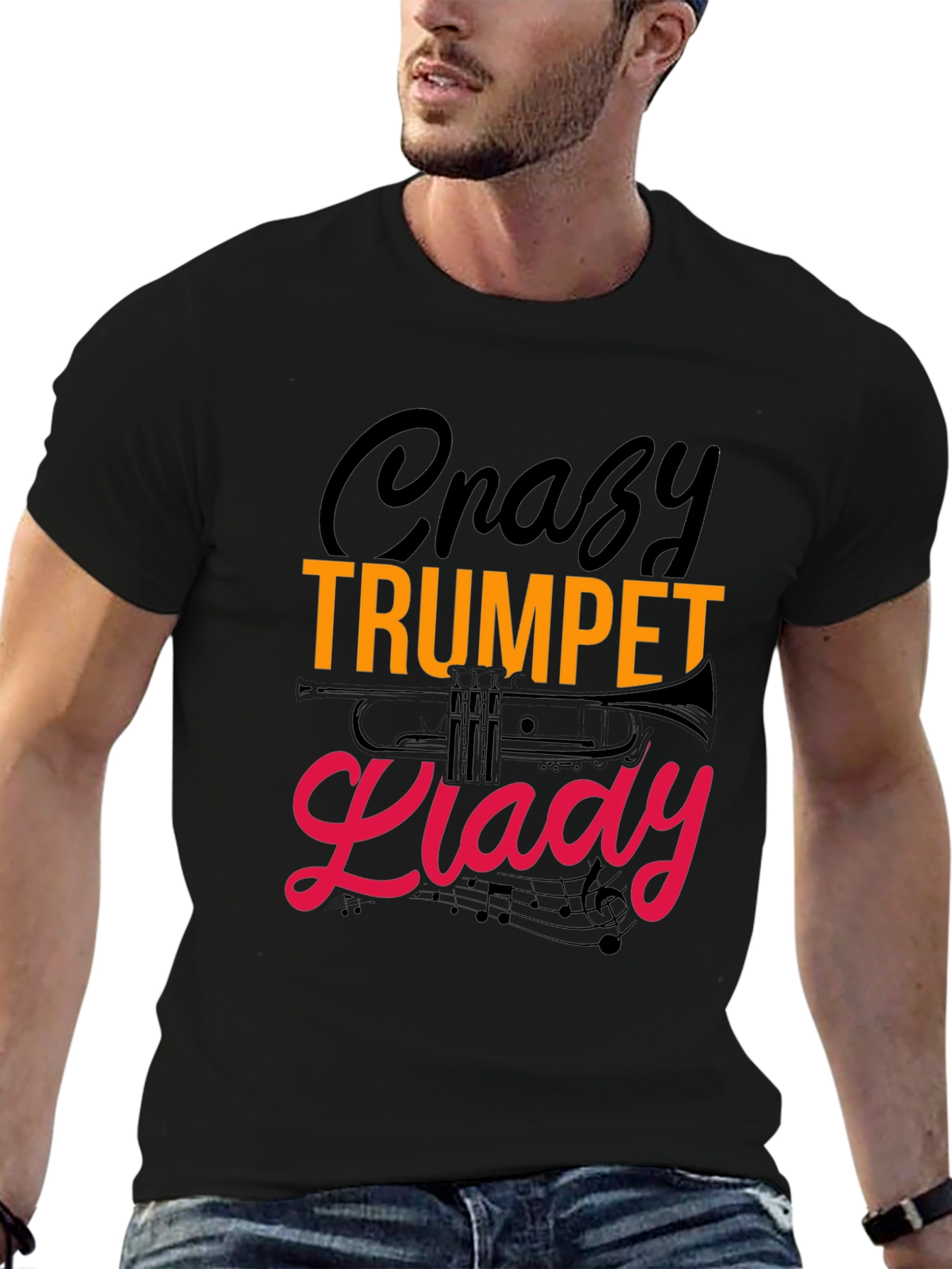 Crazy Trumpet Lady Graphic Tee - Black