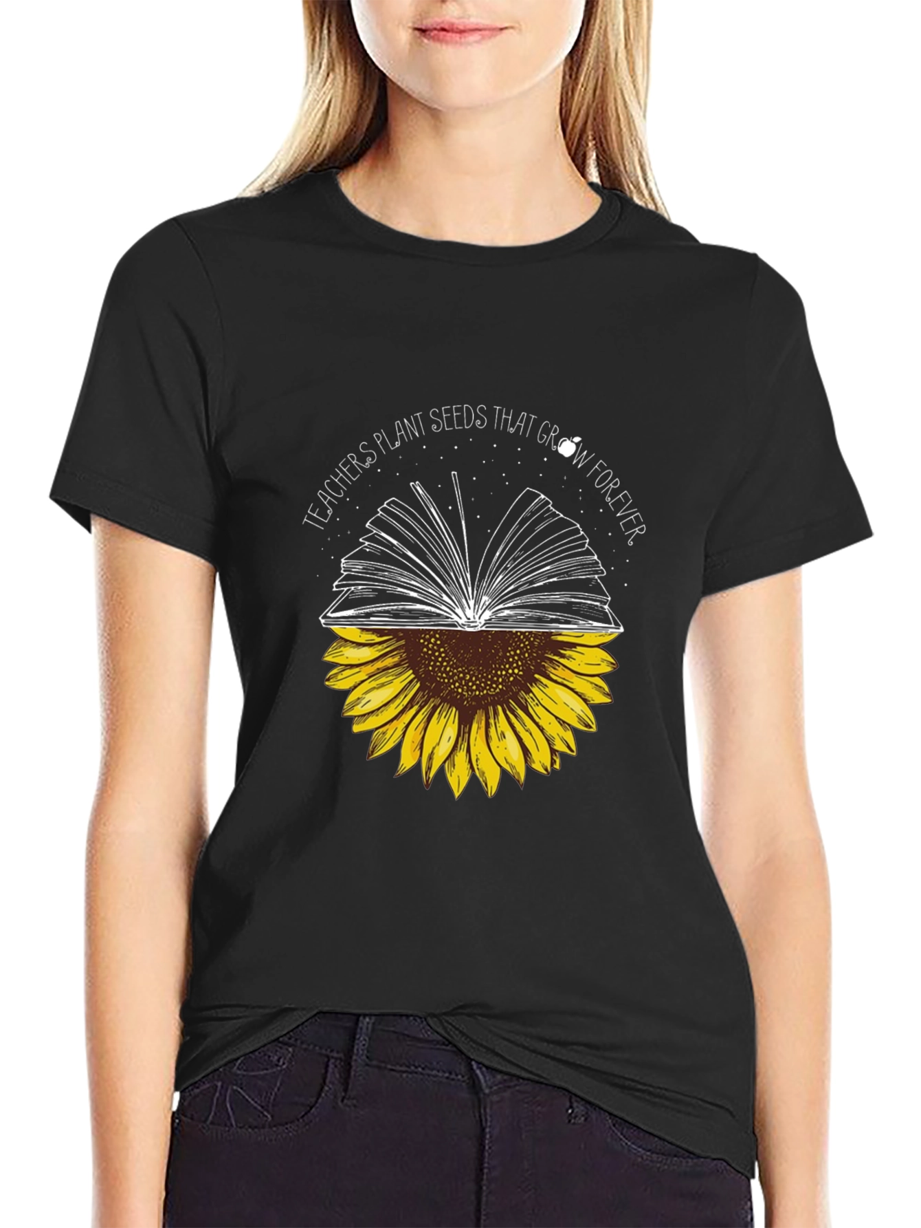 Teachers Plant Seeds Sunflower Book T-Shirt