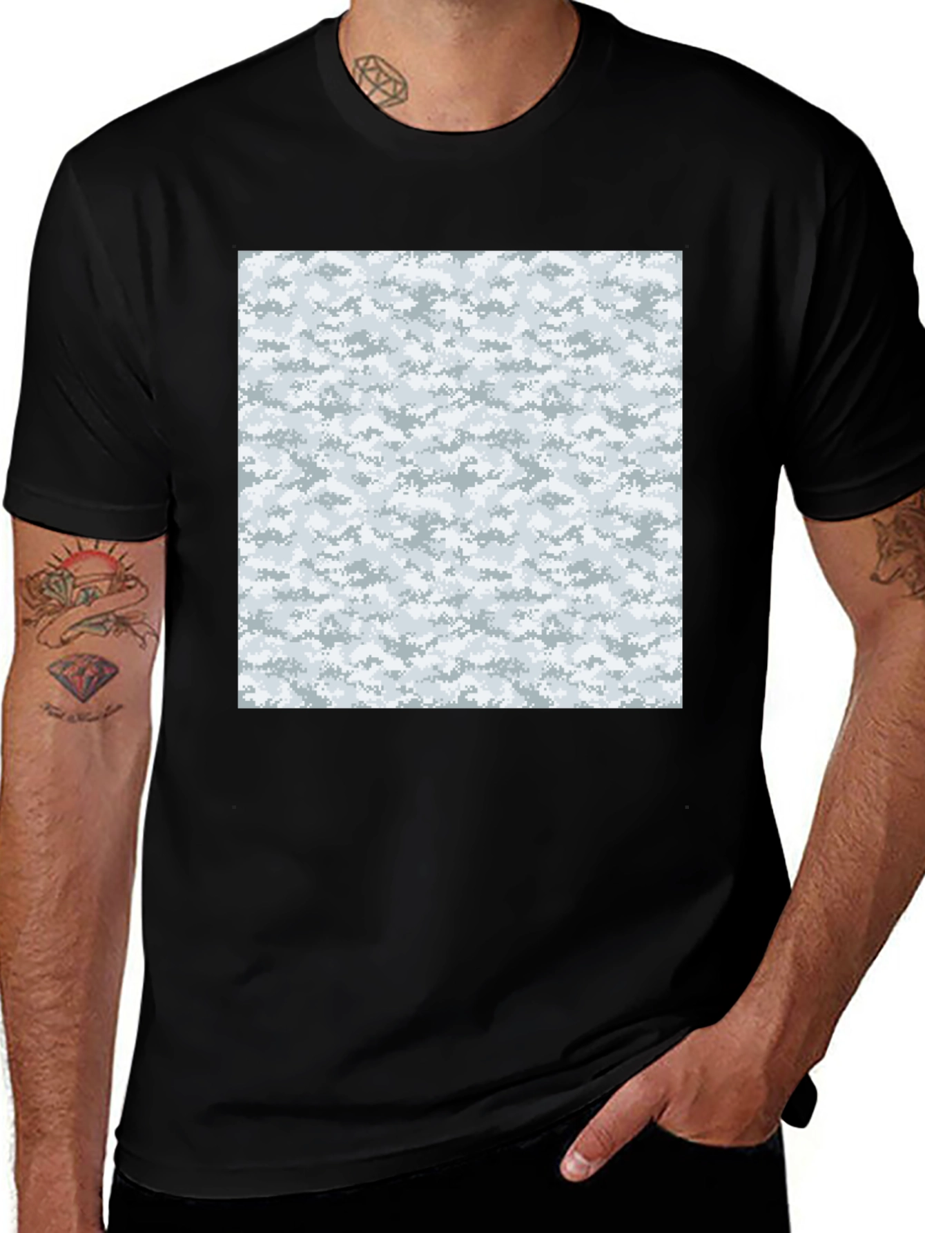 Urban Camo T-Shirt - Black Cotton Blend Modern Style